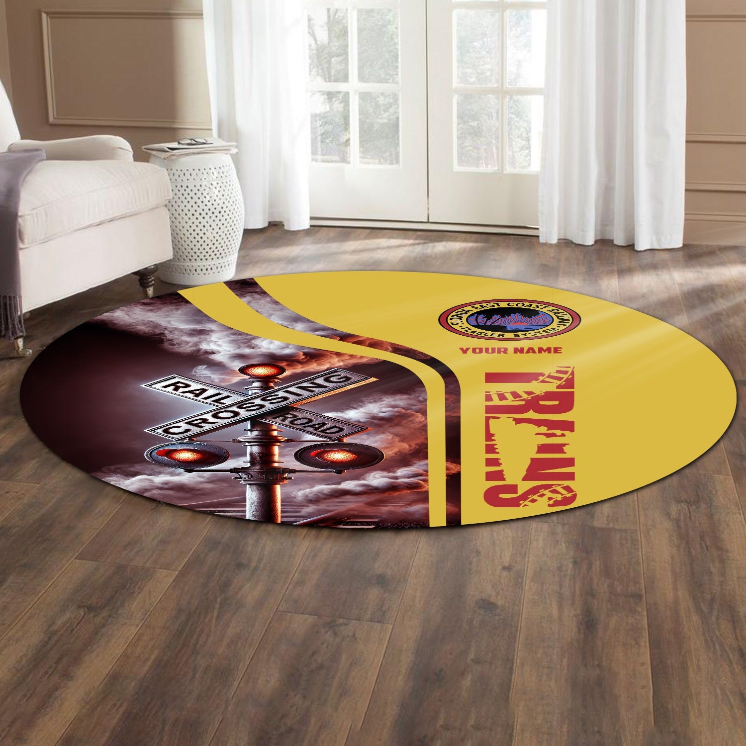 Railspirit Personalized Florida East Coast Railway Round Mat Railroad Crossing Sign Mat All Over Print