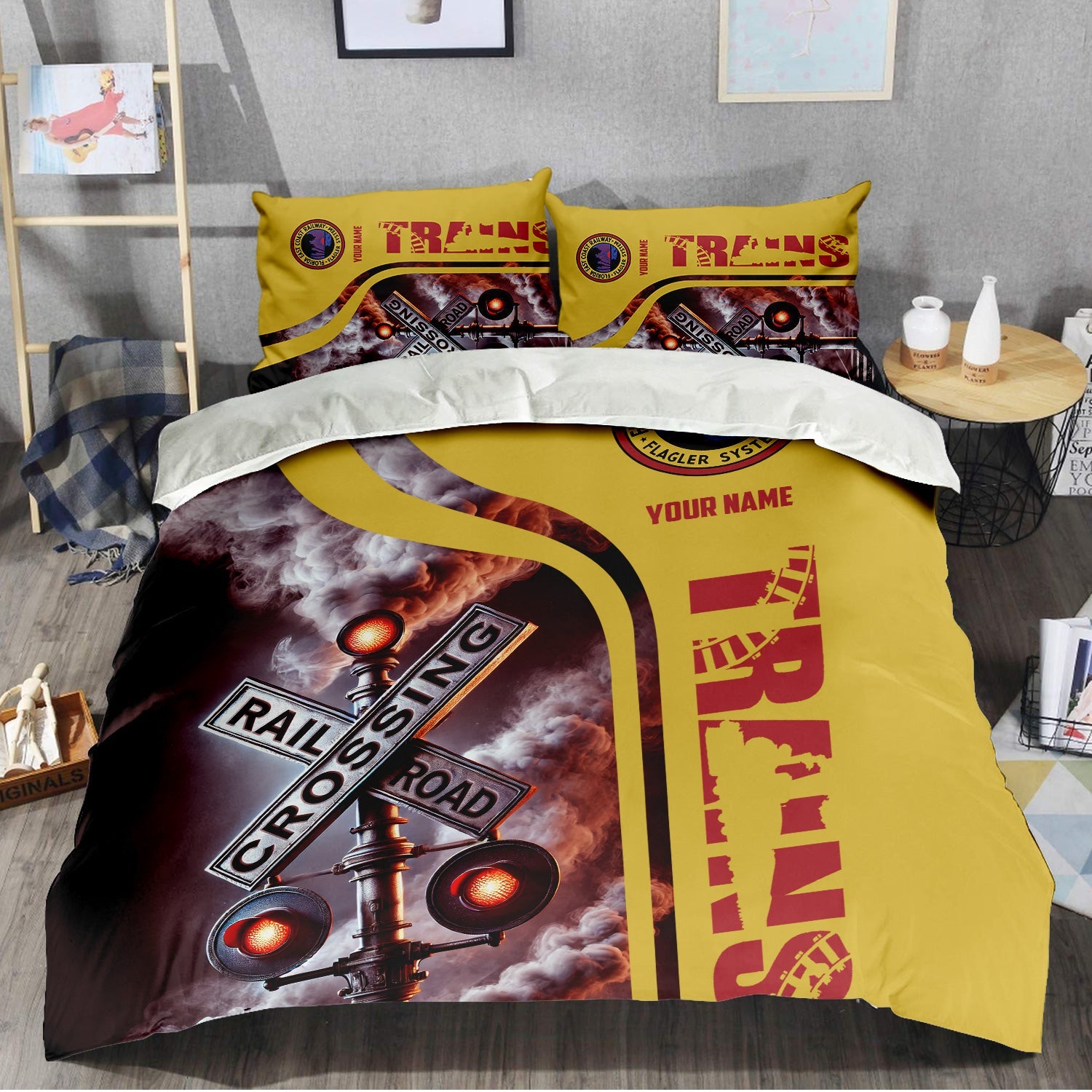 Railspirit Personalized Florida East Coast Railway Bedding Set Railroad Crossing Sign Bedding Set All Over Print