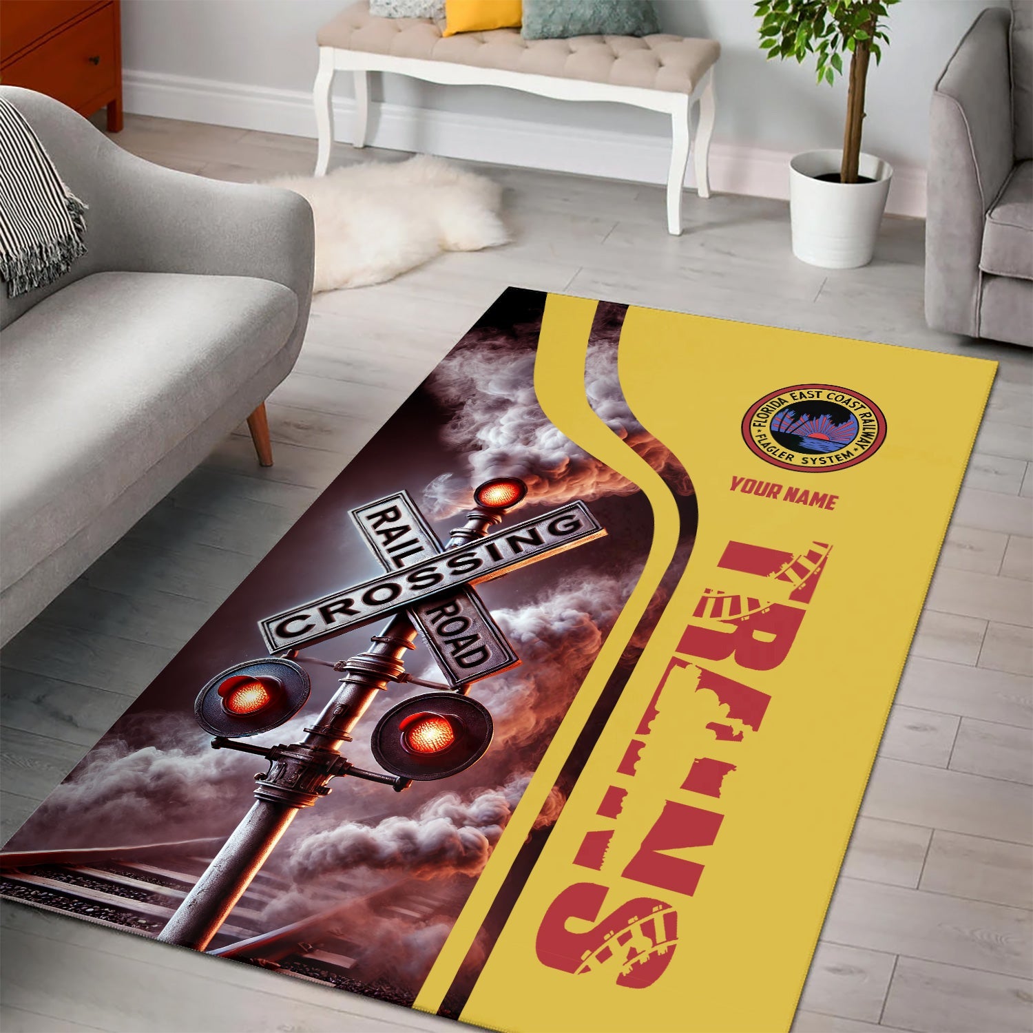 Railspirit Personalized Florida East Coast Railway Area Rug Railroad Crossing Sign Rug All Over Print