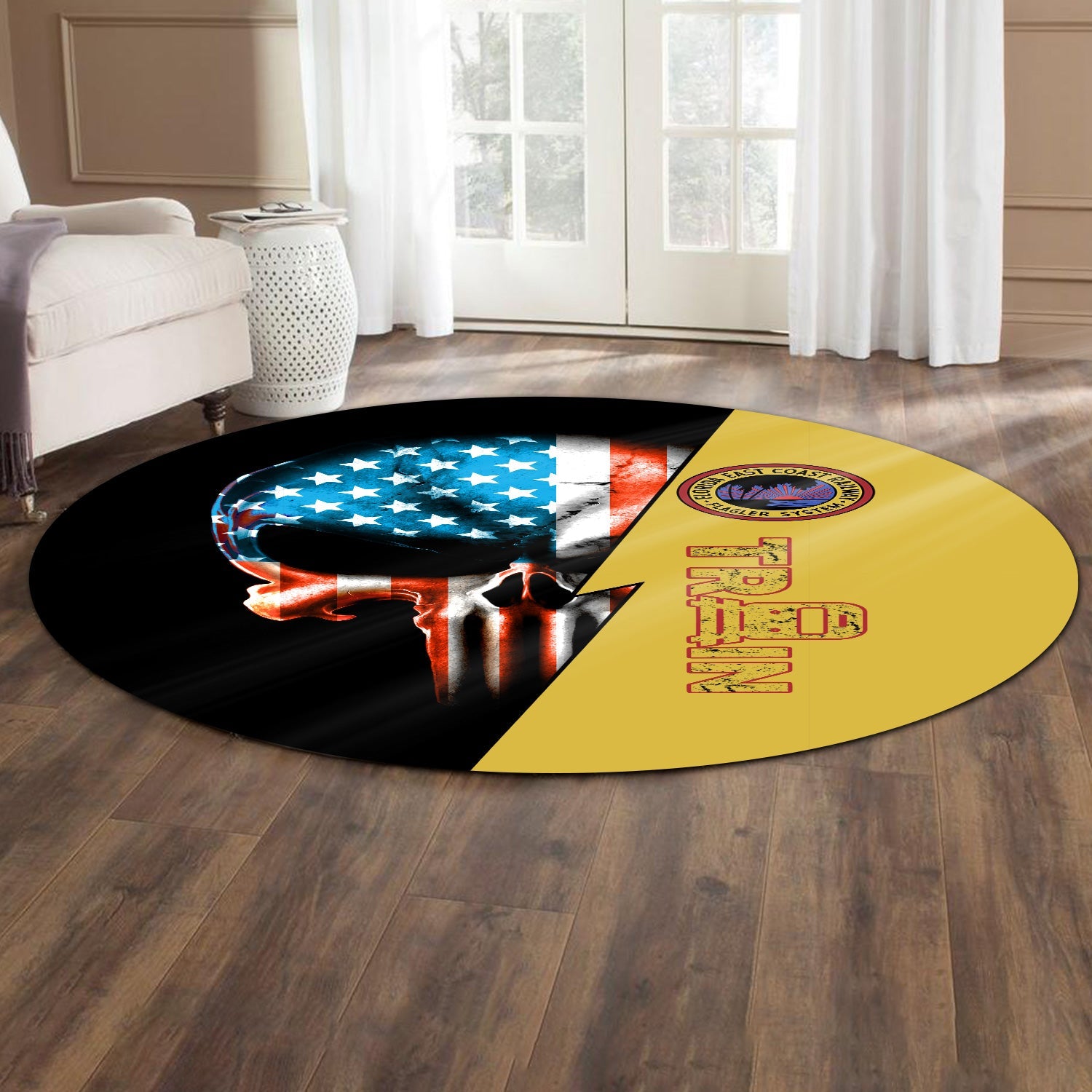 Railspirit Florida East Coast Railway Round Mat Train Skull American Flag Style Rug All Over Print