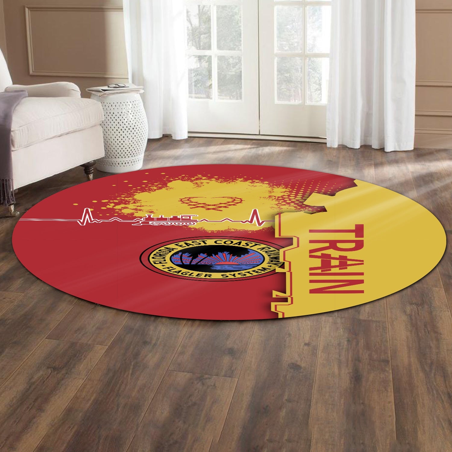 Railspirit Florida East Coast Railway Round Mat Engine Heartbeat and Track Love Style Mat Gift Idea For Train Lovers