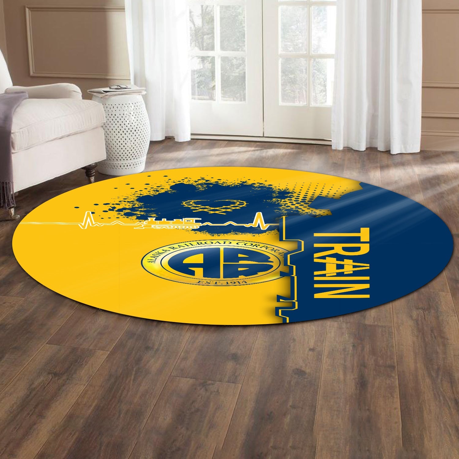 Railspirit Alaska Railroad Round Mat Engine Heartbeat and Track Love Style Mat Gift Idea For Train Lovers