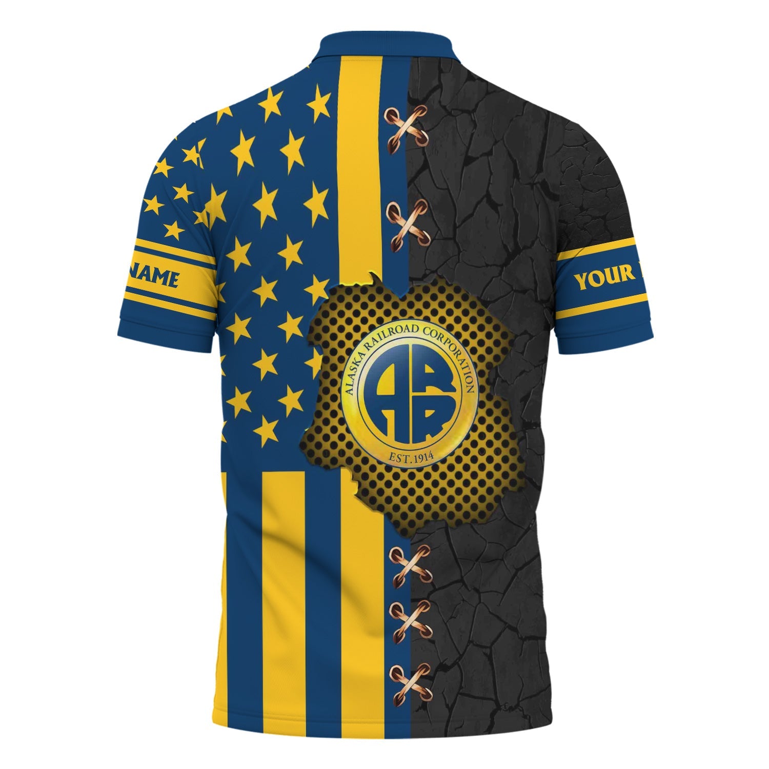 Railspirit Personalized Alaska Railroad Polo Shirt American Flag with Crack Effect Train Shirt