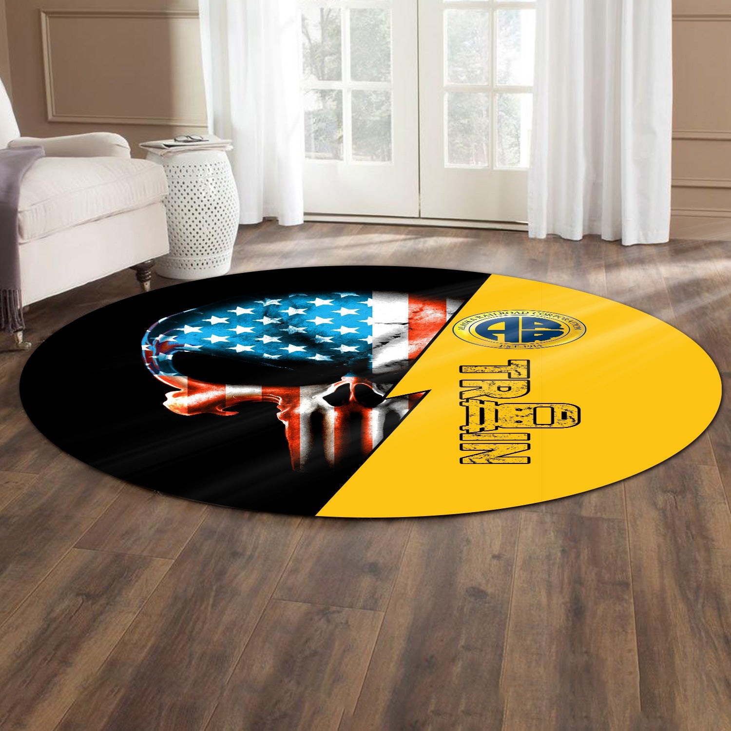 Railspirit Alaska Railroad Round Mat Train Skull American Flag Style Rug All Over Print