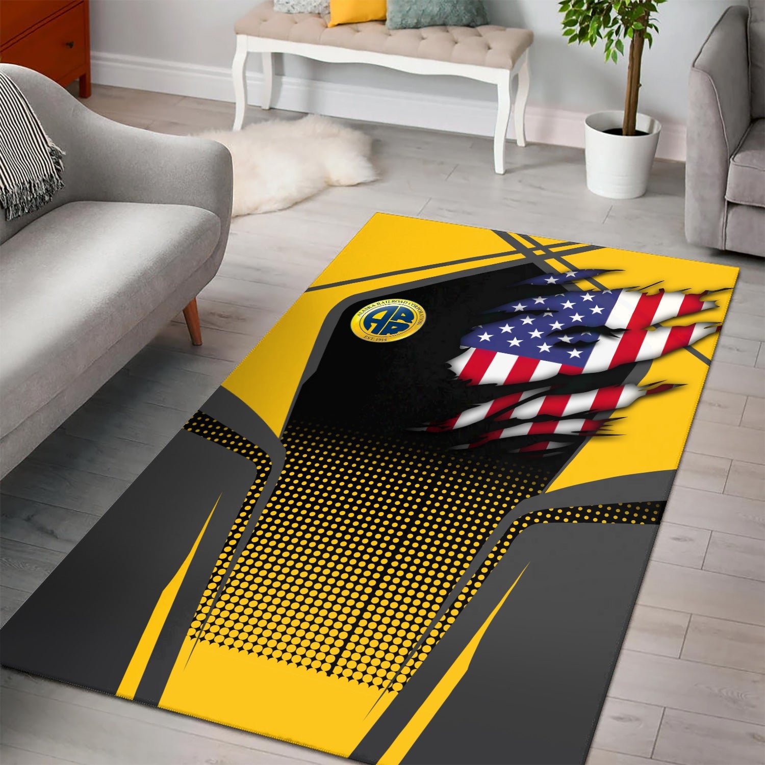 Railspirit Personalized Alaska Railroad Area Rug American Eagle Vintage Train Rug