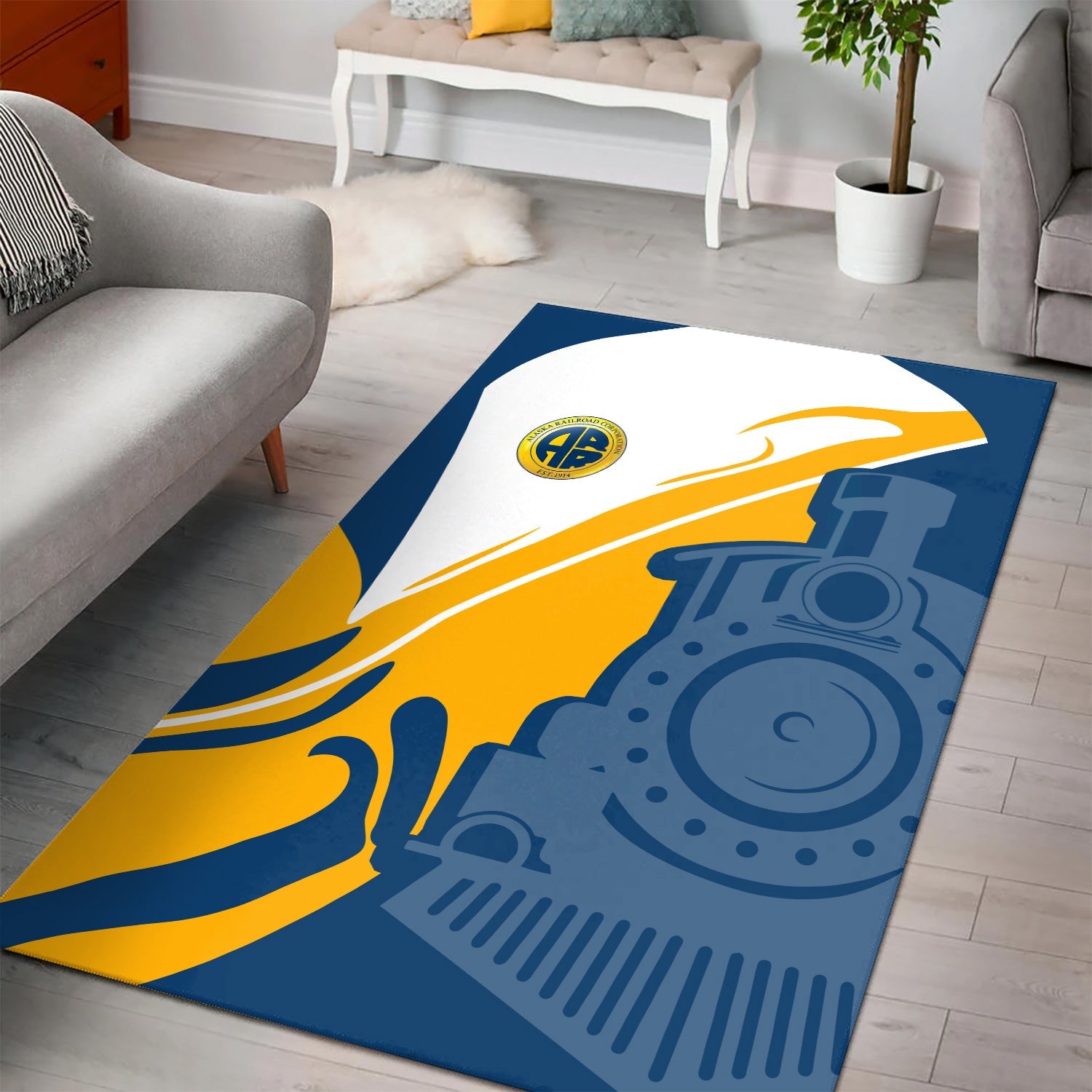 Railspirit Alaska Railroad Area Rug Flame-Inspired Style Rug Gift Idea For Train Lovers