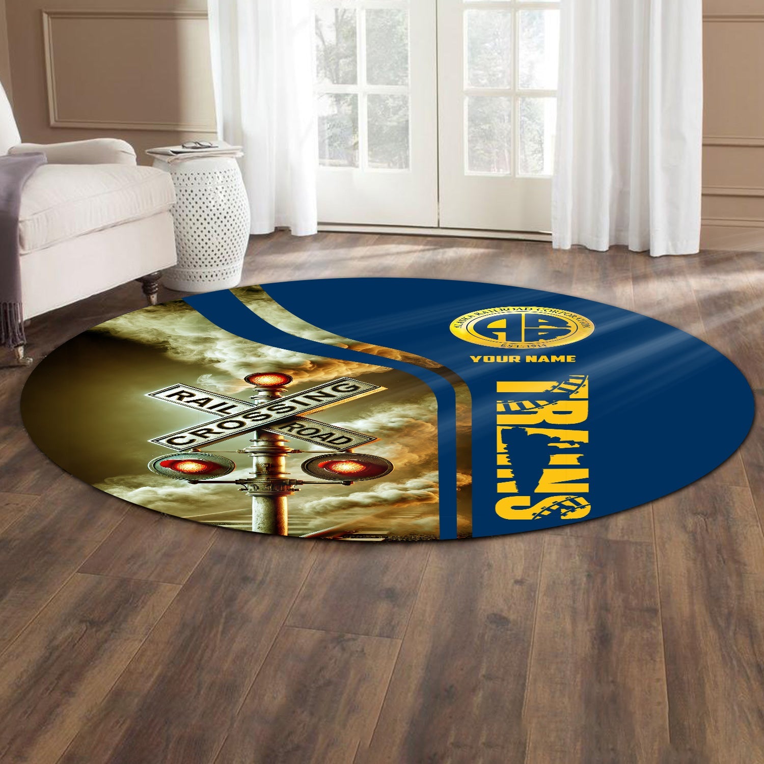 Railspirit Personalized Alaska Railroad Round Mat Railroad Crossing Sign Mat All Over Print