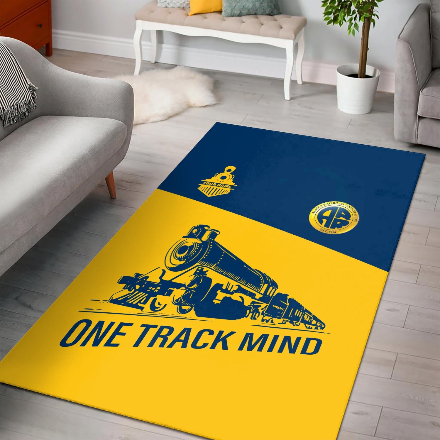 Railspirit Personalized Alaska Railroad Area Rug One Track Mind Train Rug Gift Idea For Train Lover