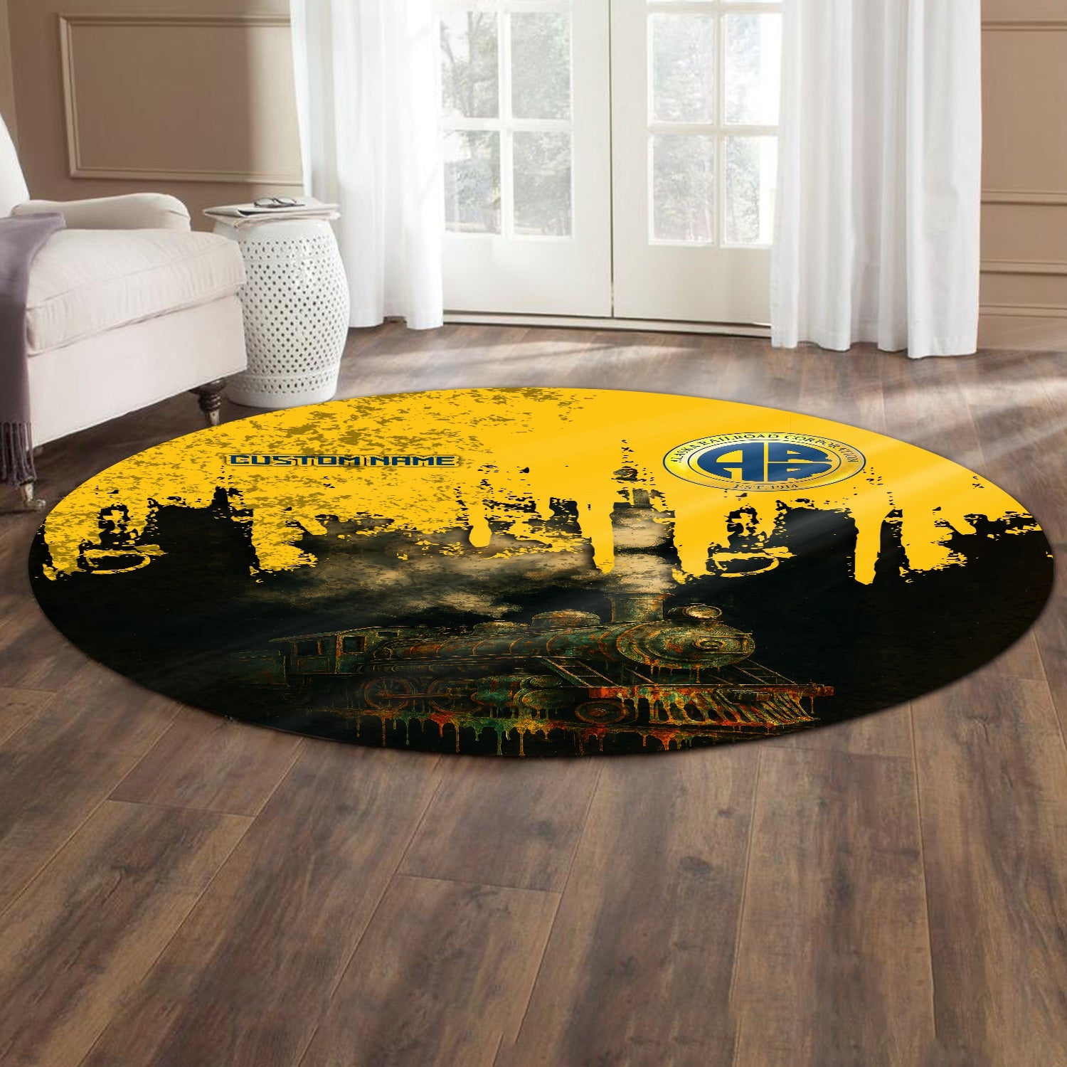 Railspirit Personalized Alaska Railroad Round Mat Vintage Train Art Style Mat For Locomotive Fans