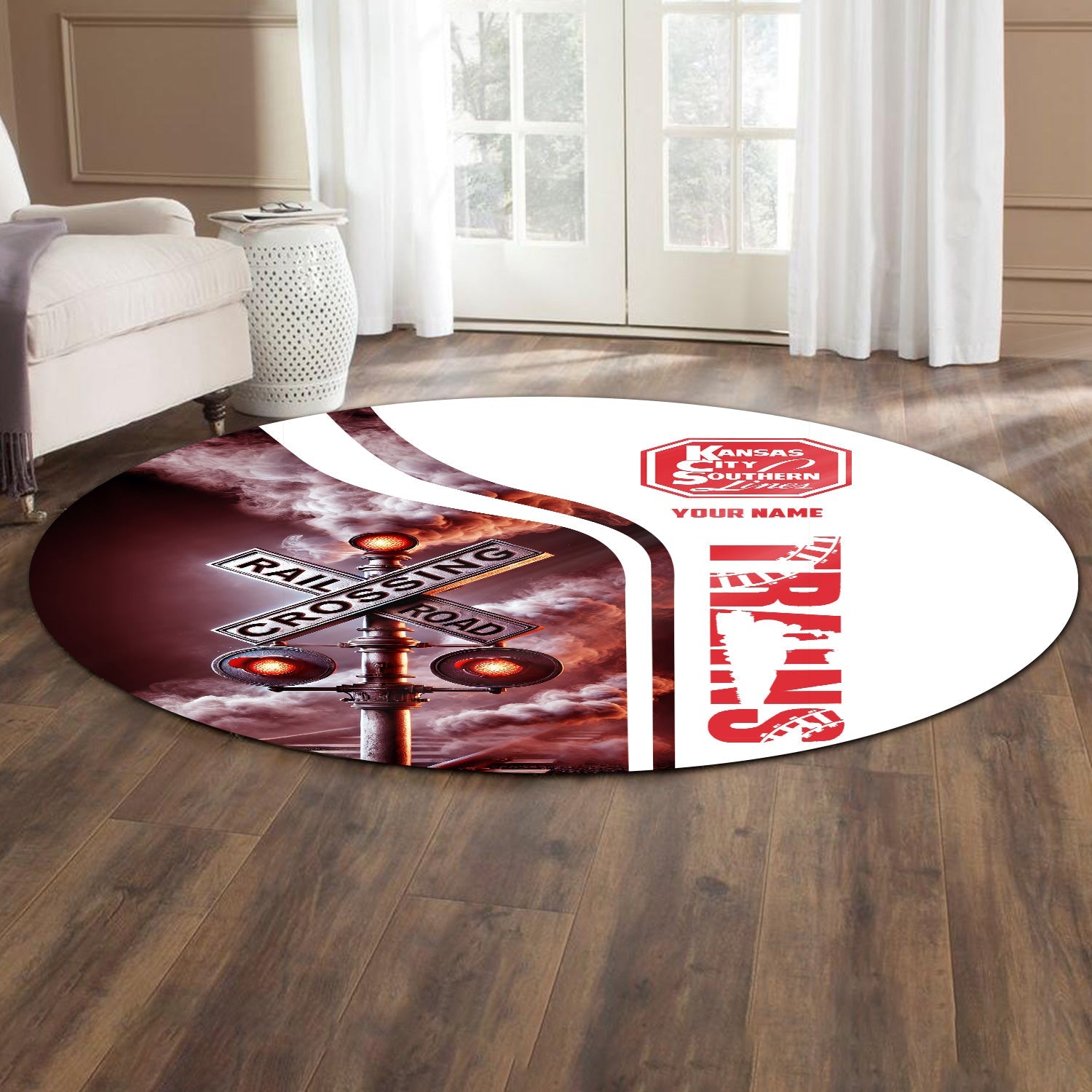 Railspirit Personalized Kansas City Southern Round Mat Railroad Crossing Sign Mat All Over Print