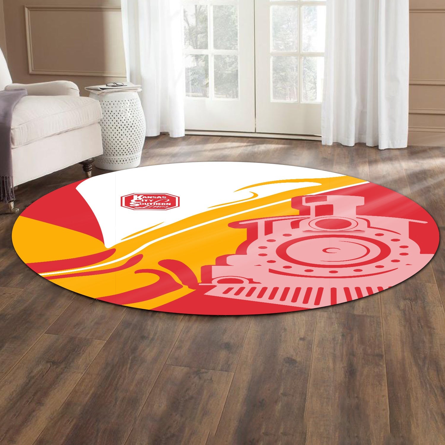 Railspirit Kansas City Southern Round Mat Flame-Inspired Style Mat Gift Idea For Train Lovers
