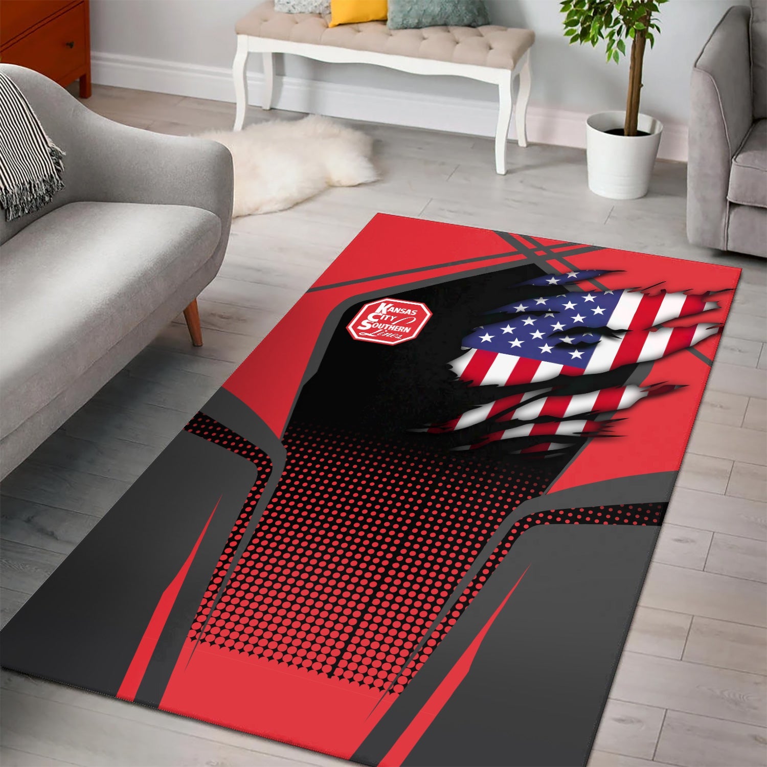 Railspirit Personalized Kansas City Southern Area Rug American Eagle Vintage Train Rug