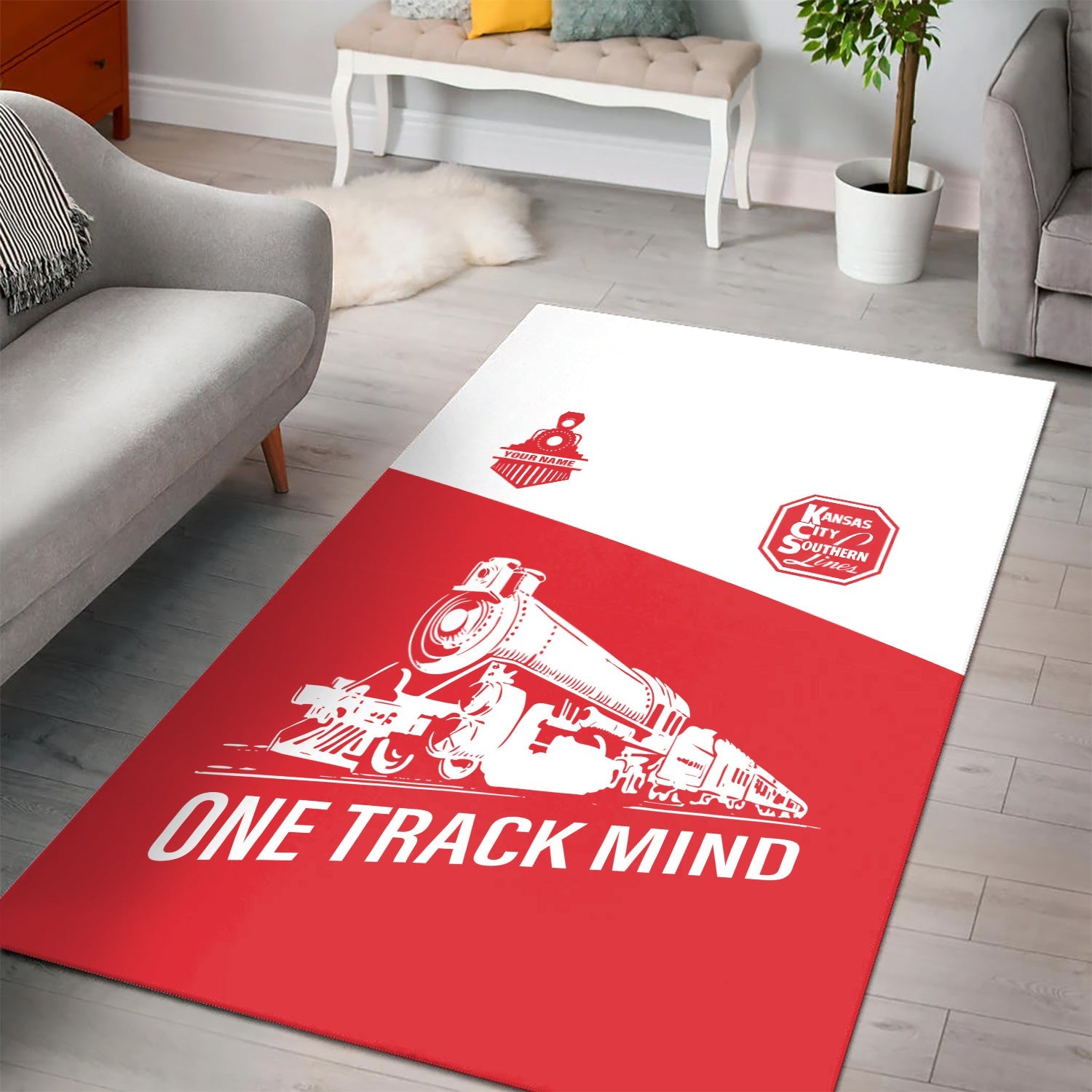 Railspirit Personalized Kansas City Southern Area Rug One Track Mind Train Rug Gift Idea For Train Lover