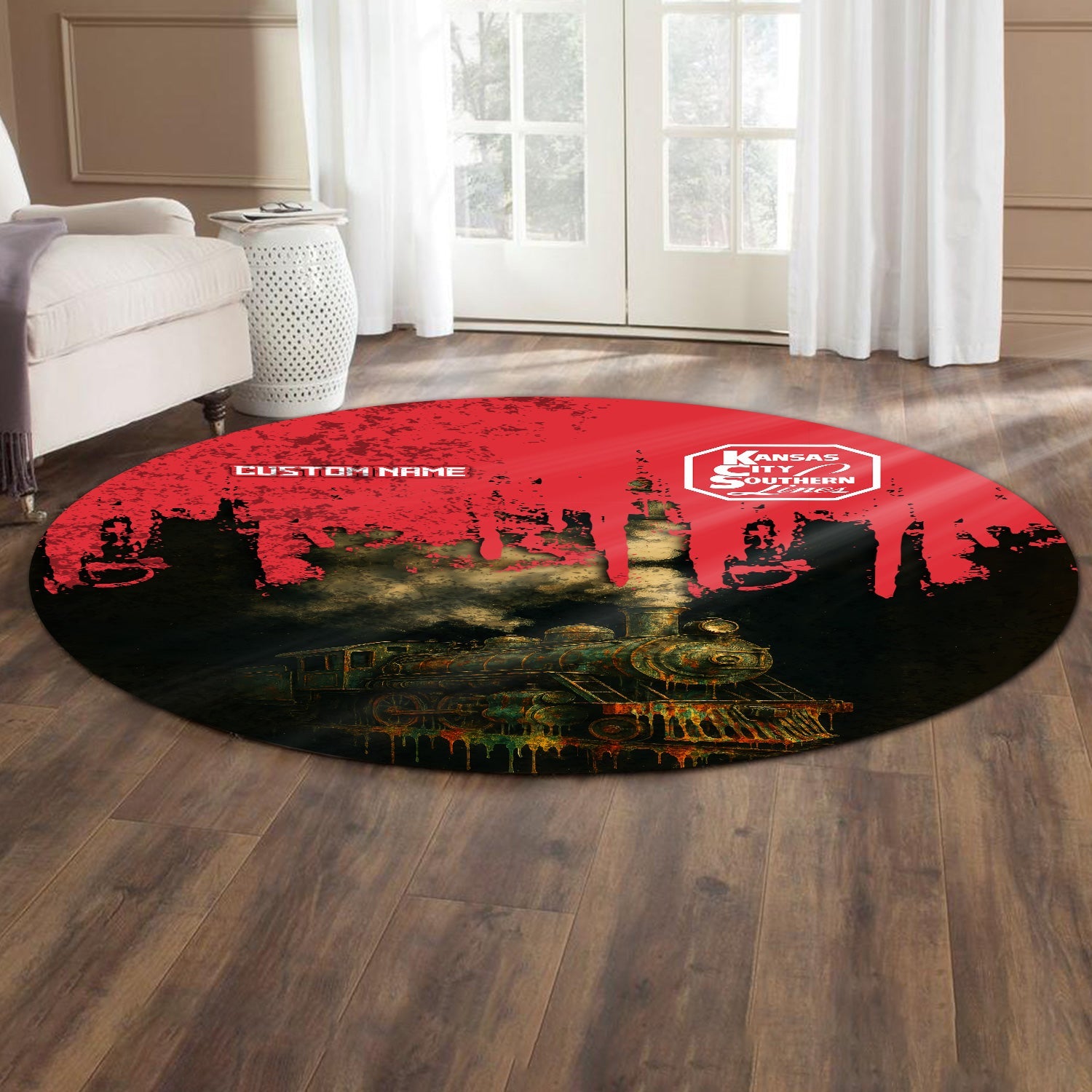 Railspirit Personalized Kansas City Southern Round Mat Vintage Train Art Style Mat For Locomotive Fans
