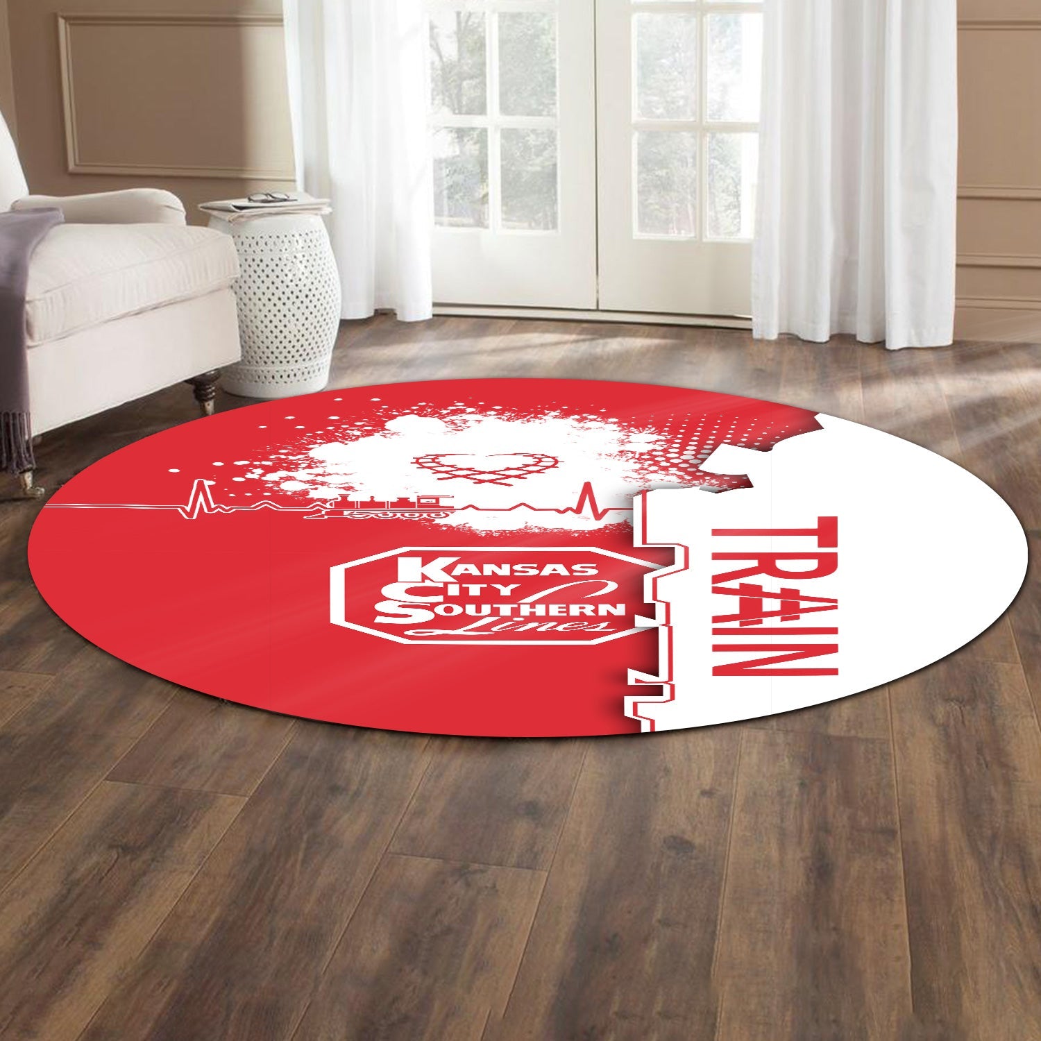 Railspirit Kansas City Southern Round Mat Engine Heartbeat and Track Love Style Mat Gift Idea For Train Lovers