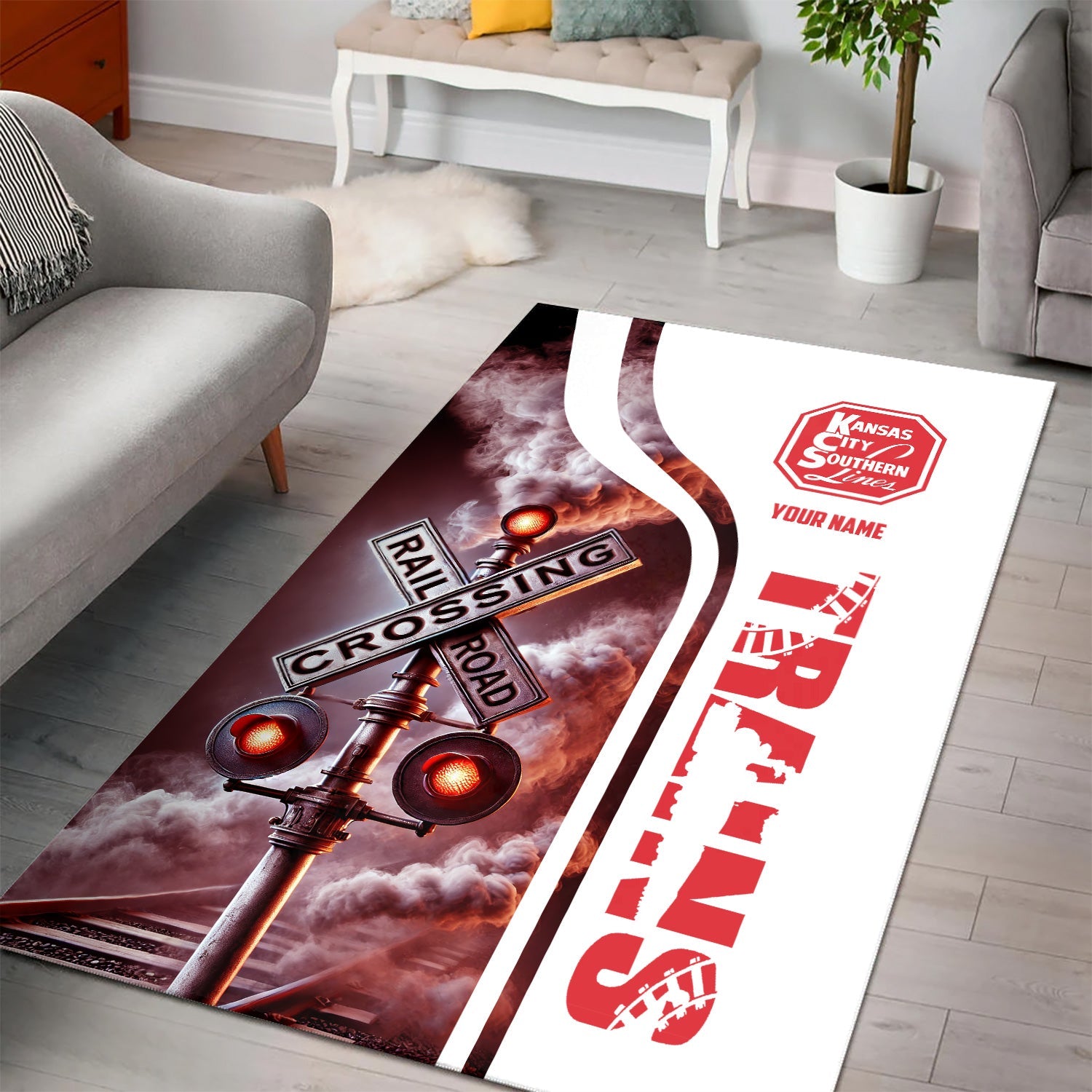Railspirit Personalized Kansas City Southern Area Rug Railroad Crossing Sign Rug All Over Print