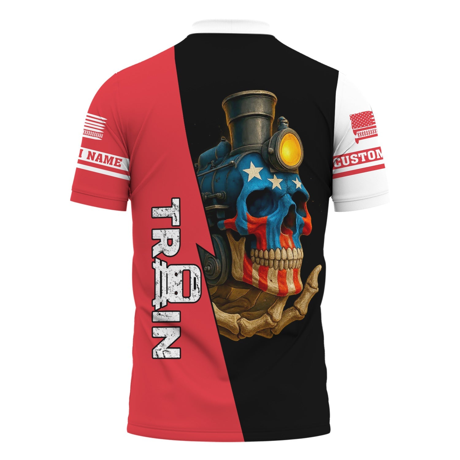 Railspirit Personalized Kansas City Southern Polo Shirt Train Skull American Flag Shirt All Over Print