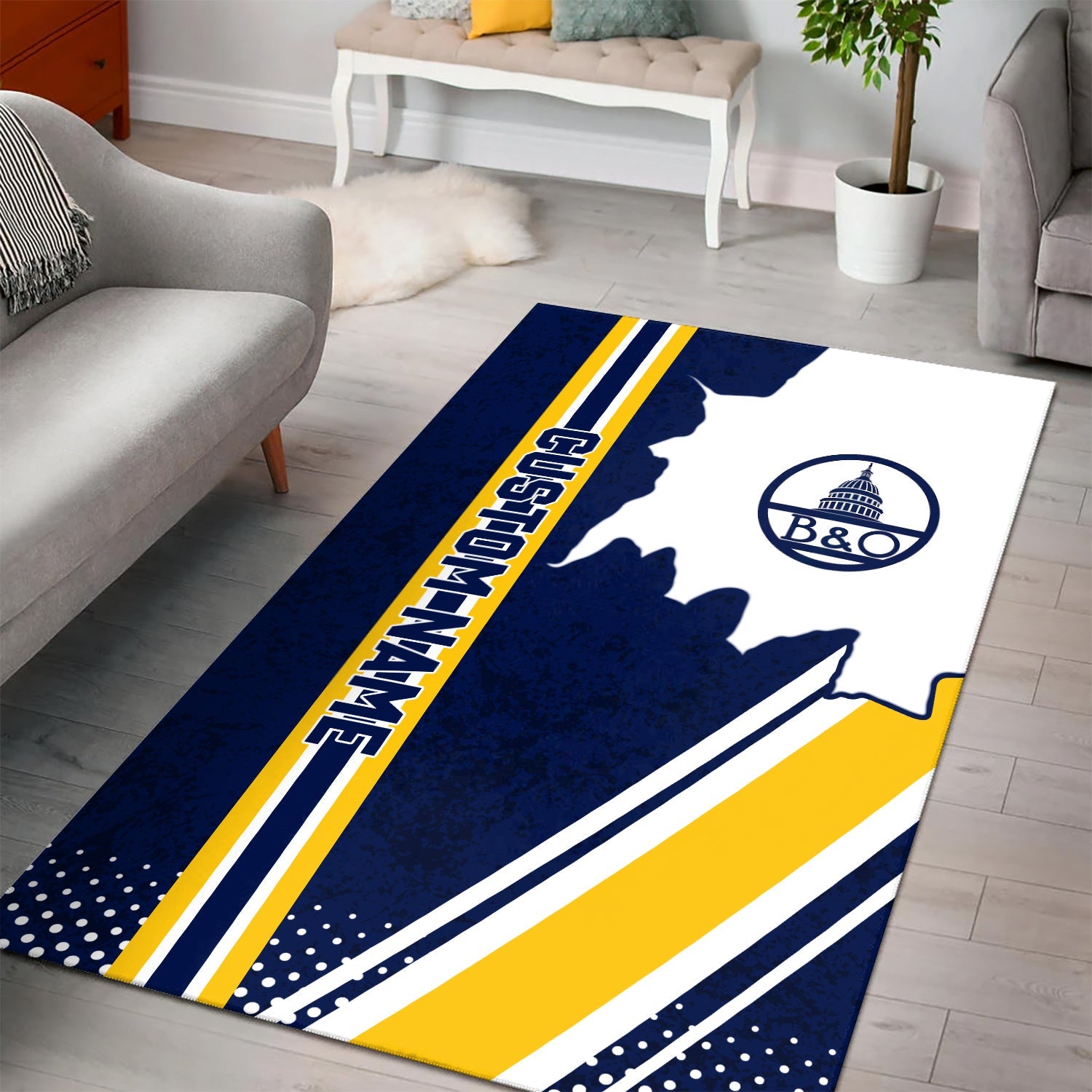 Railspirit Personalized Baltimore and Ohio Railroad Area Rug Vintage B&O All Over Printed Rug