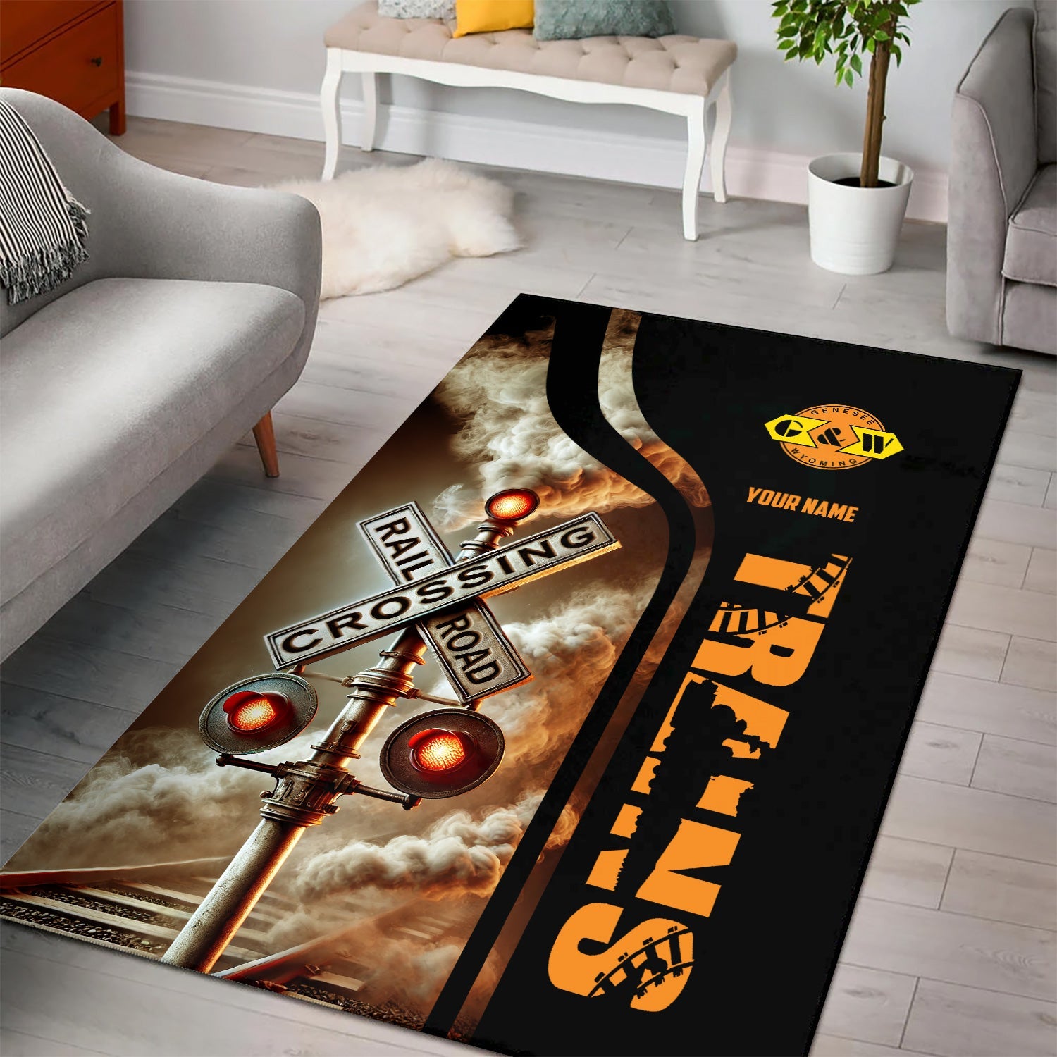 Railspirit Personalized Genesee & Wyoming Inc. Railroad Area Rug Railroad Crossing Sign Rug All Over Print