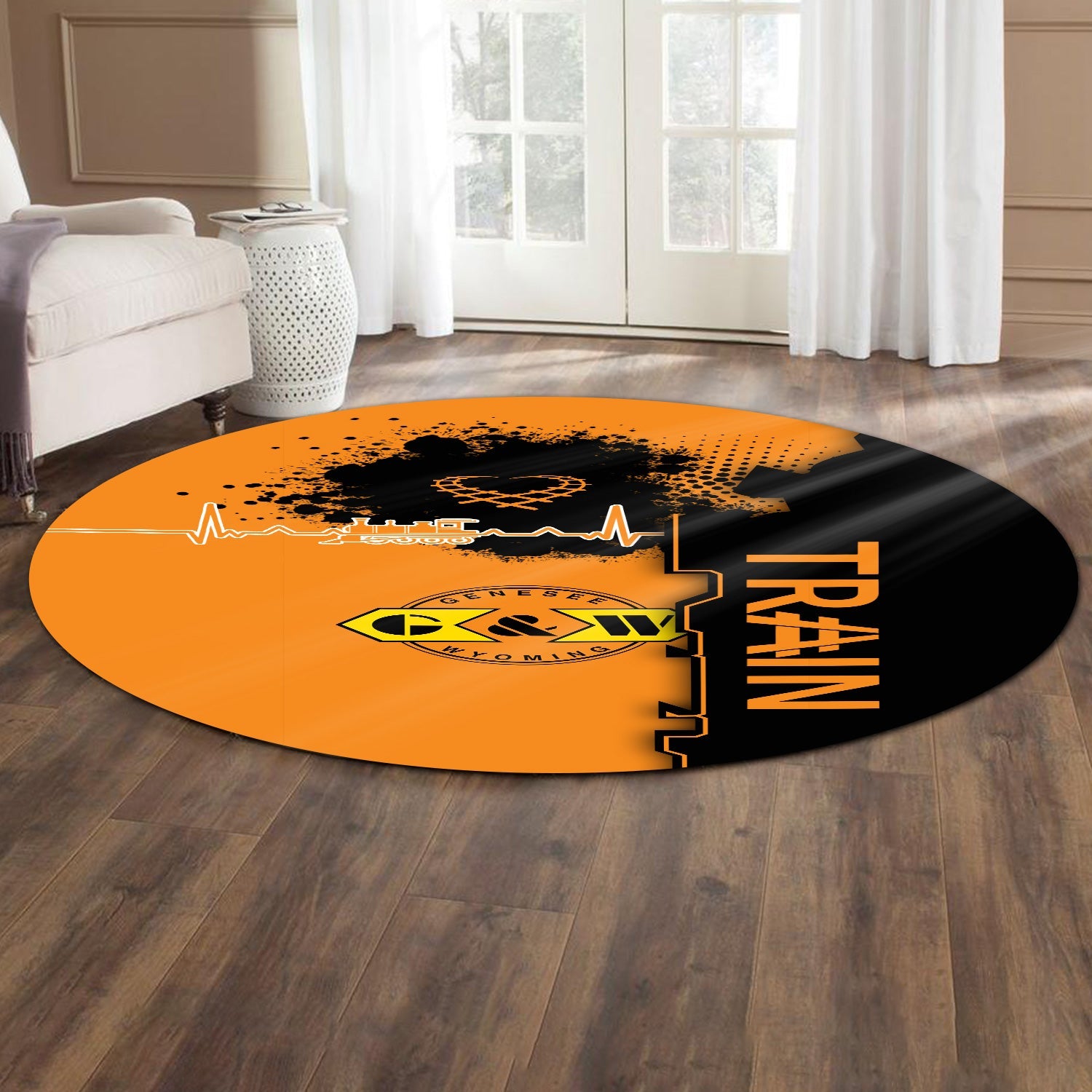 Railspirit Genesee & Wyoming Inc. Railroad Round Mat Engine Heartbeat and Track Love Style Mat Gift Idea For Train Lovers