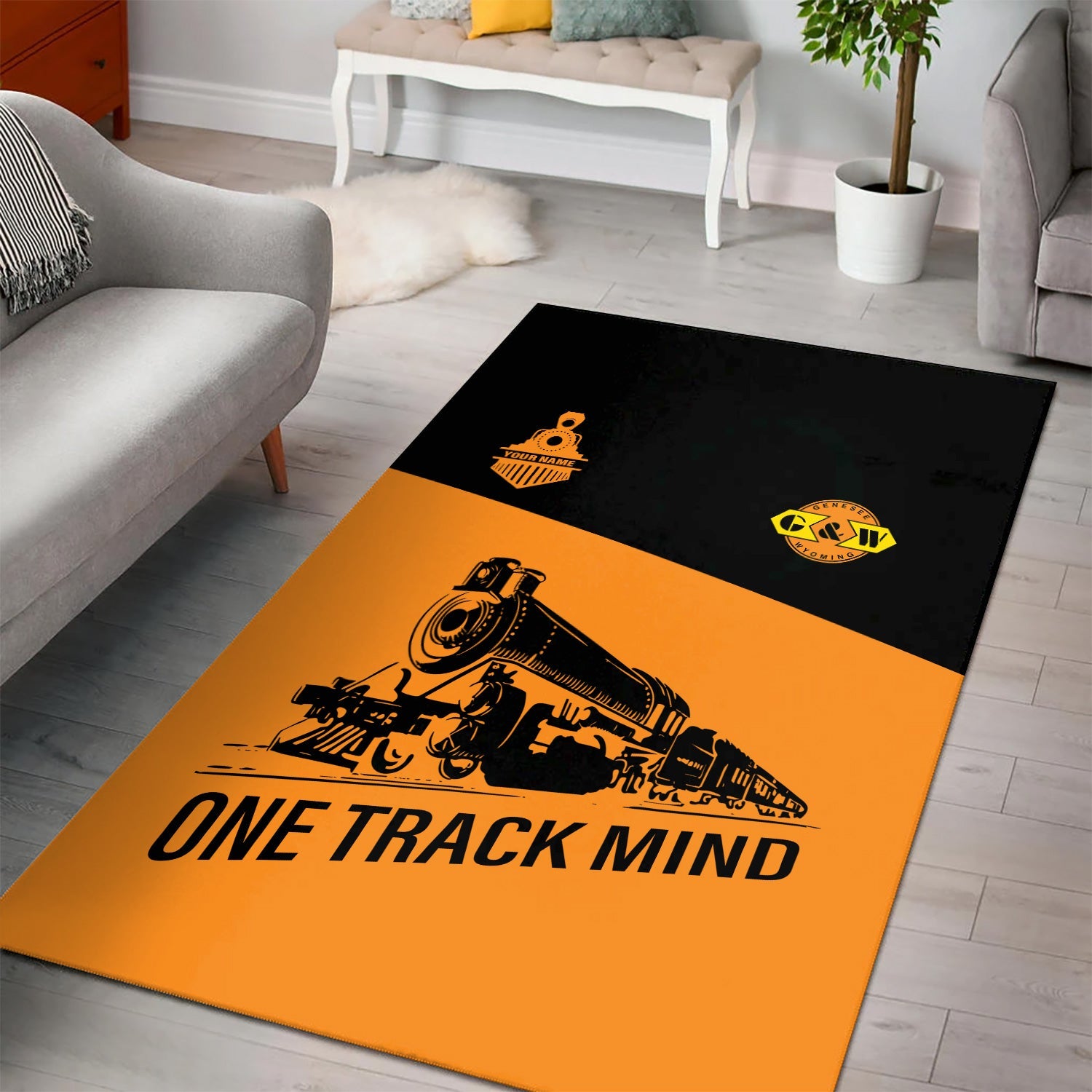 Railspirit Personalized Genesee & Wyoming Inc. Railroad Area Rug One Track Mind Train Rug Gift Idea For Train Lover