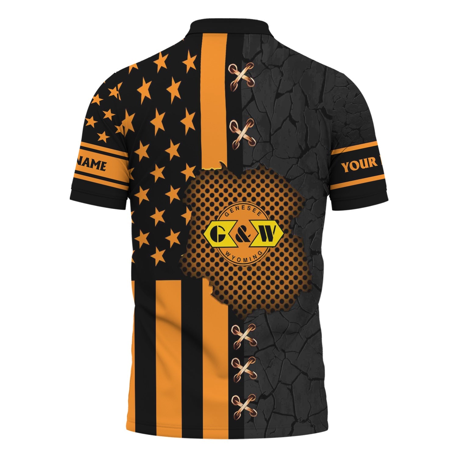 Railspirit Personalized Genesee & Wyoming Inc. Railroad Polo Shirt American Flag with Crack Effect Train Shirt