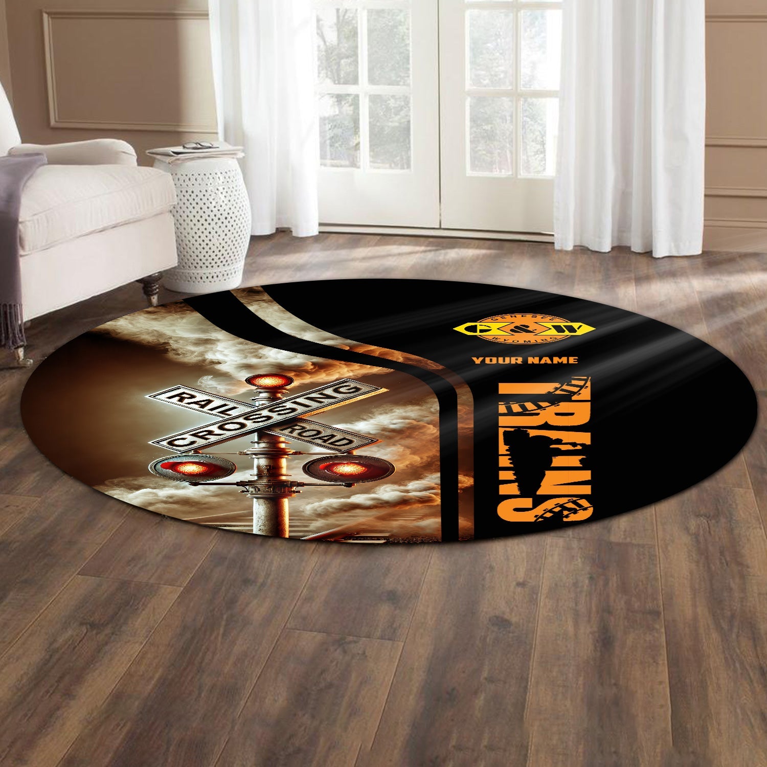 Railspirit Personalized Genesee & Wyoming Inc. Railroad Round Mat Railroad Crossing Sign Mat All Over Print