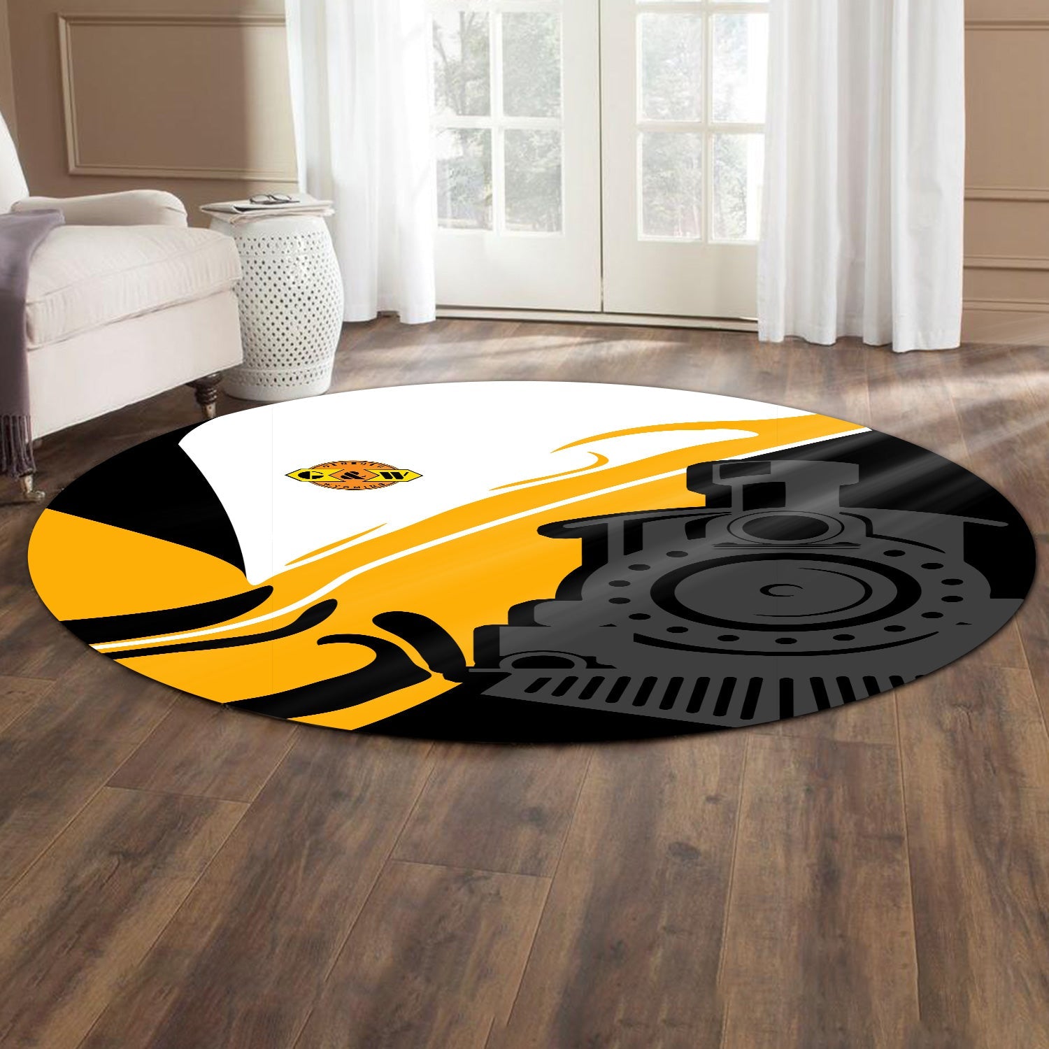 Railspirit Genesee & Wyoming Inc. Railroad Round Mat Flame-Inspired Style Mat Gift Idea For Train Lovers