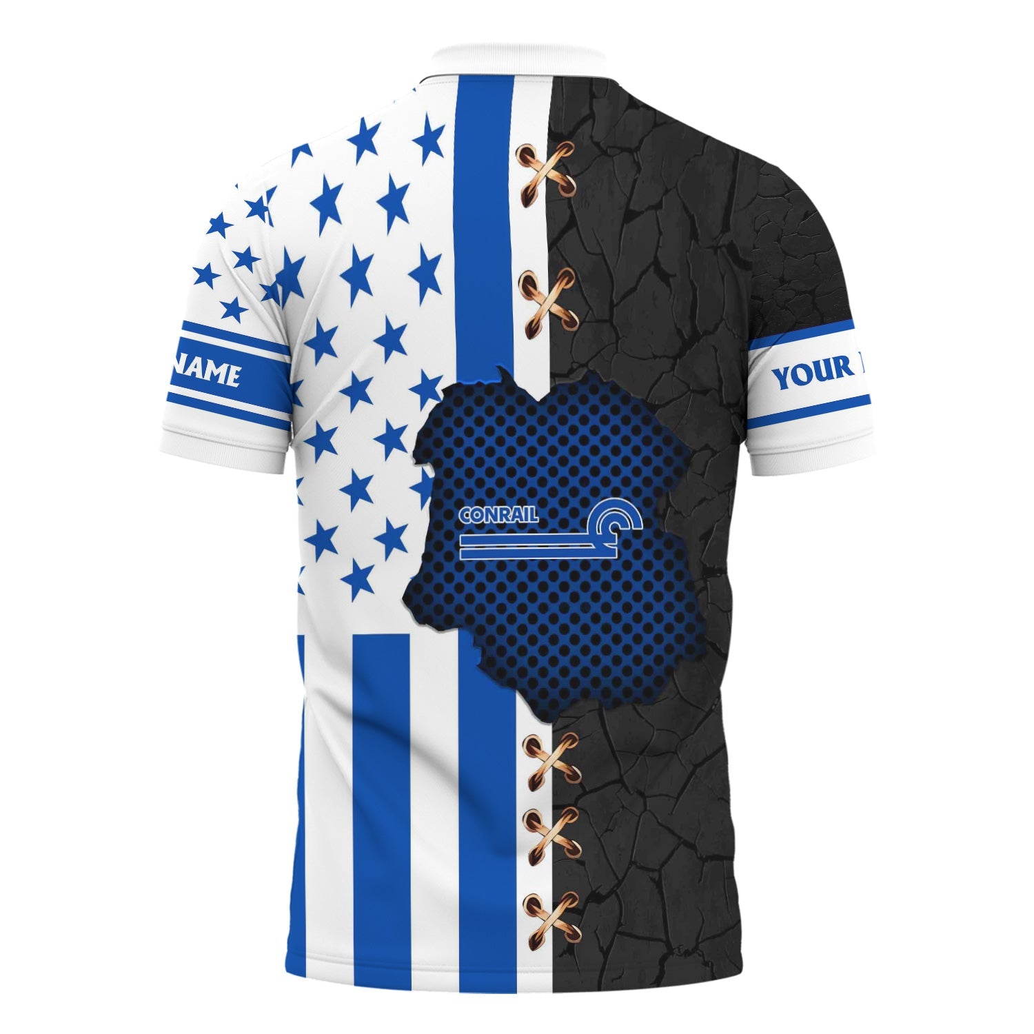 Railspirit Personalized Conrail Railroad Polo Shirt American Flag with Crack Effect Train Shirt