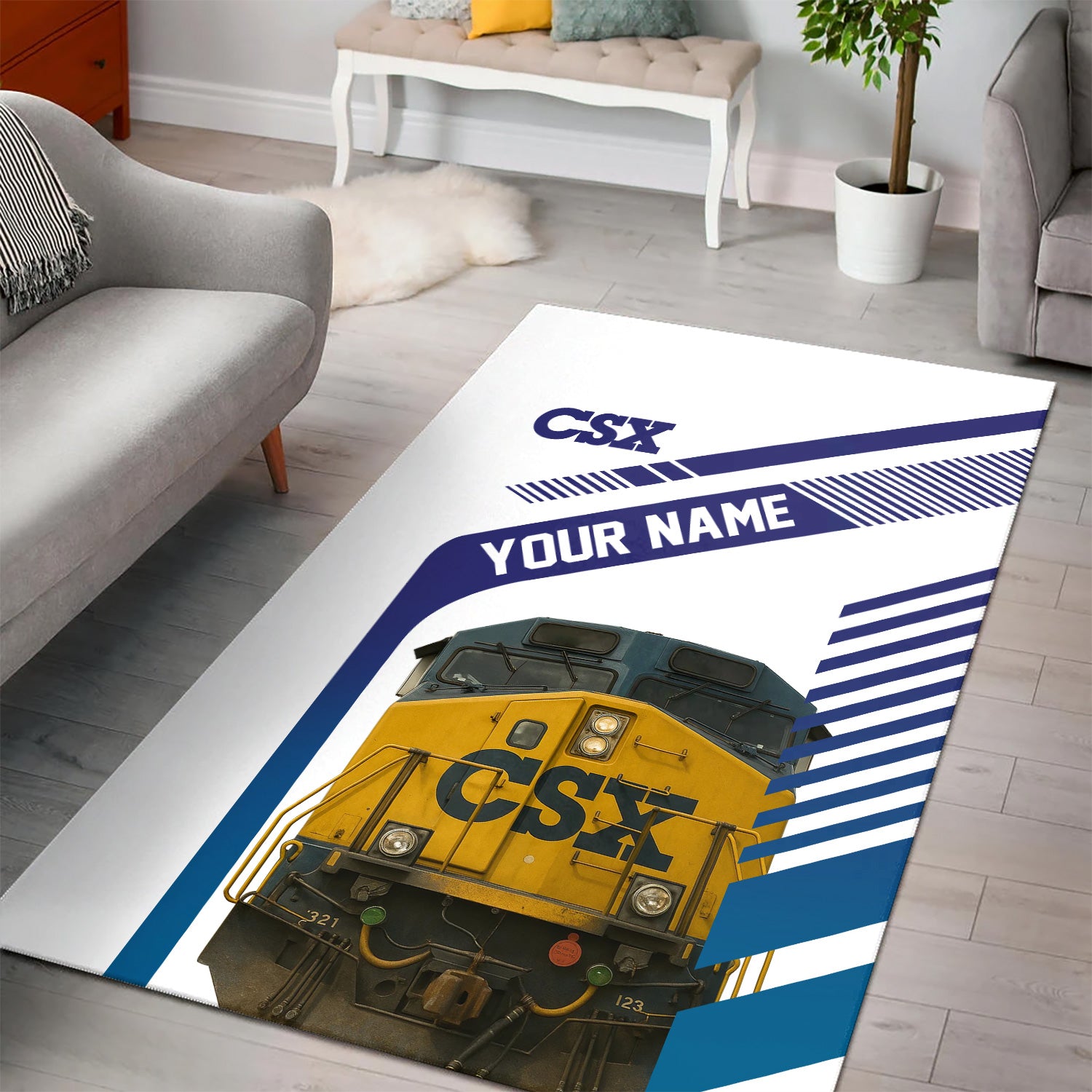 Railspirit Personalized CSX Transportation Railroad Area Rug CSX Engine Graphic Rug