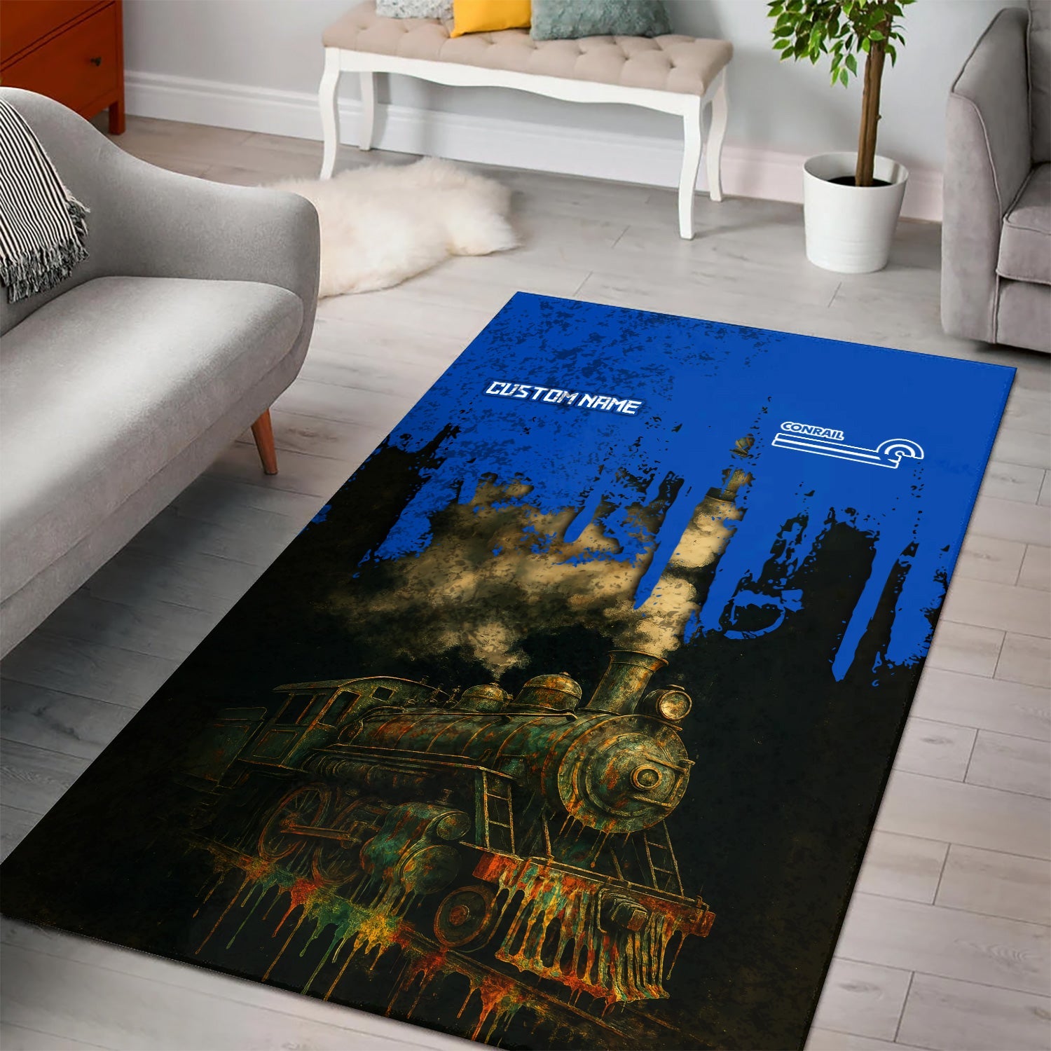 Railspirit Personalized Conrail Railroad Area Rug Vintage Train Art Style Rug For Locomotive Fans