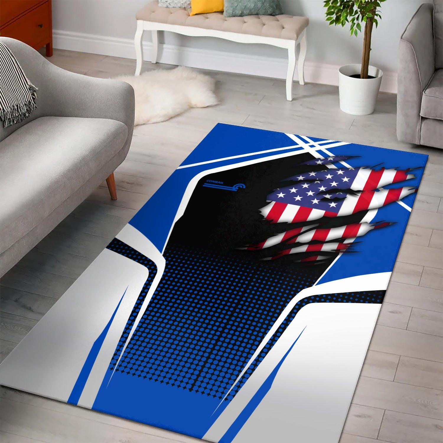 Railspirit Personalized Conrail Railroad Area Rug American Eagle Vintage Train Rug
