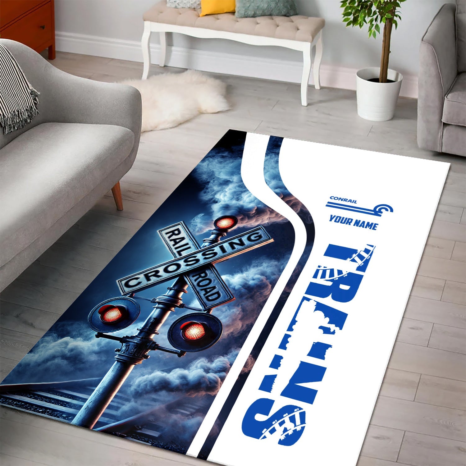 Railspirit Personalized Conrail Railroad Area Rug Railroad Crossing Sign Rug All Over Print