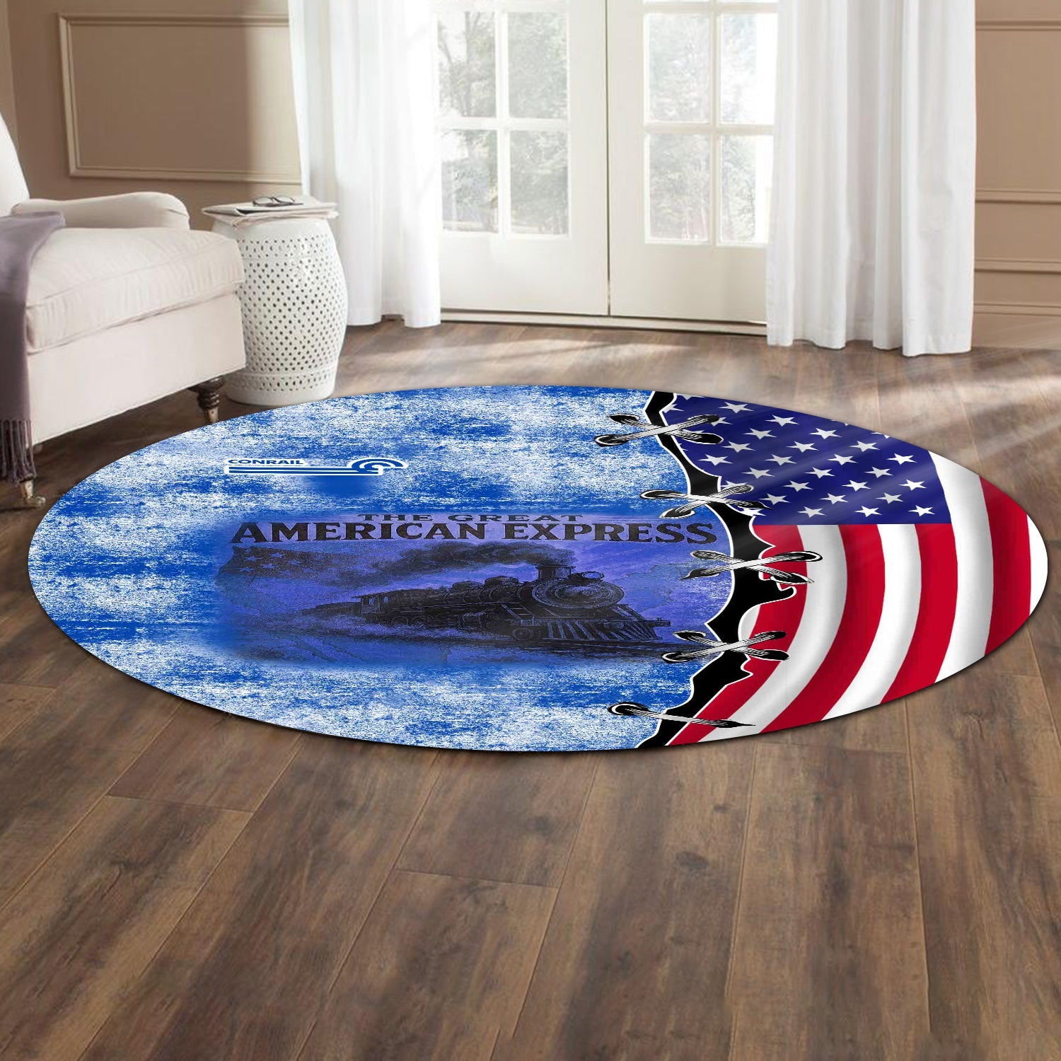 Railspirit Conrail Railroad Round Mat Retro American Express Train With USA Flag Round Mat