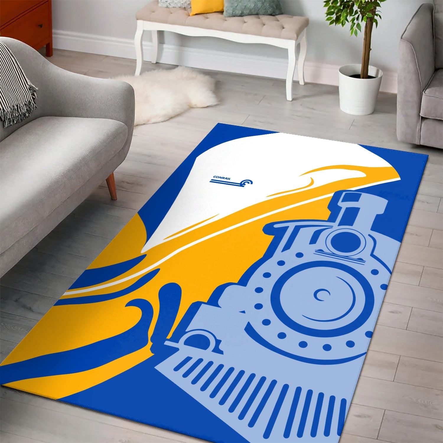 Railspirit Conrail Railroad Area Rug Flame-Inspired Style Rug Gift Idea For Train Lovers