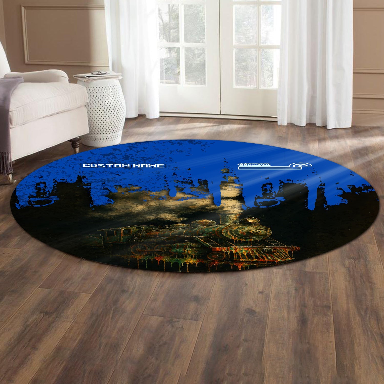 Railspirit Personalized Conrail Railroad Round Mat Vintage Train Art Style Mat For Locomotive Fans