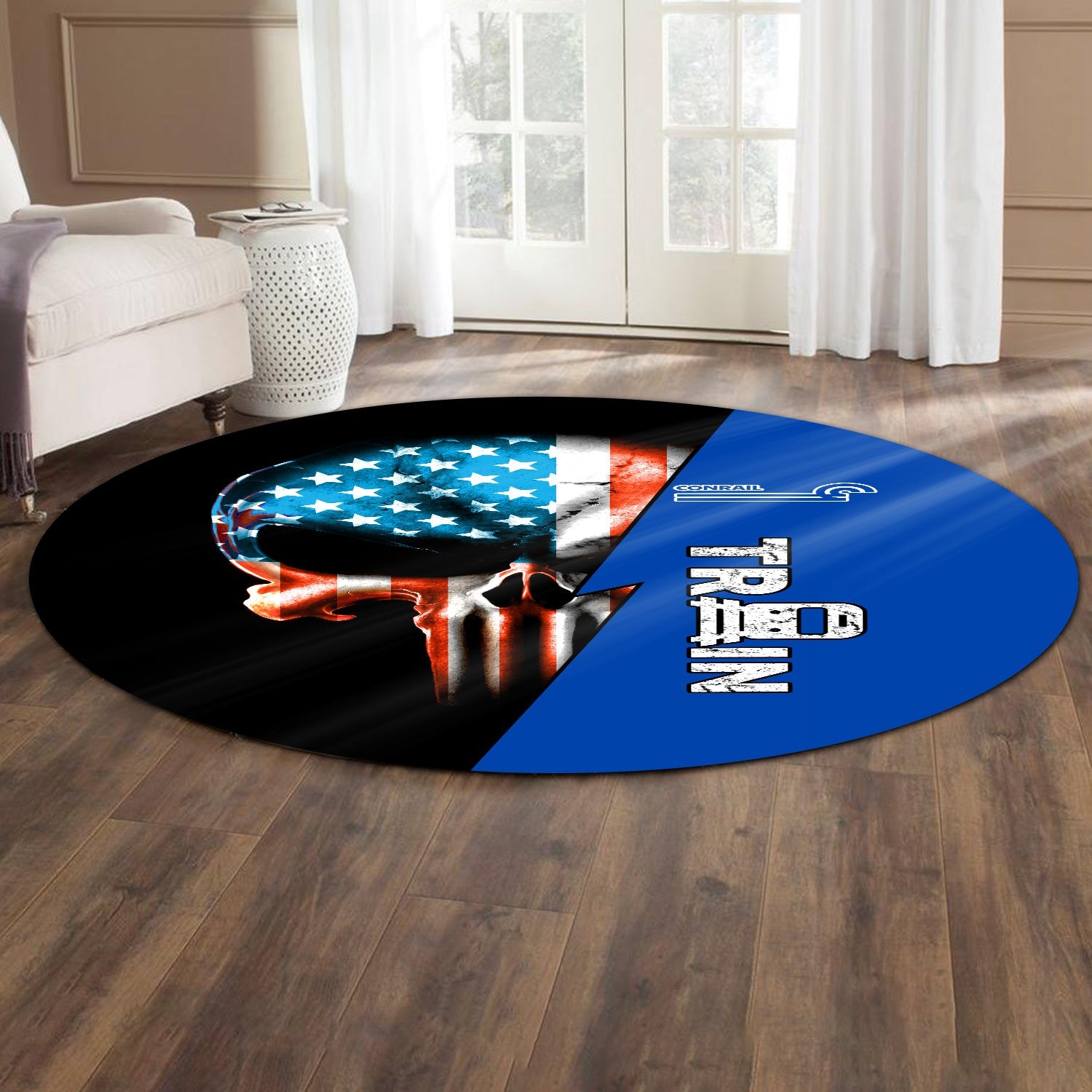 Railspirit Conrail Railroad Round Mat Train Skull American Flag Style Rug All Over Print