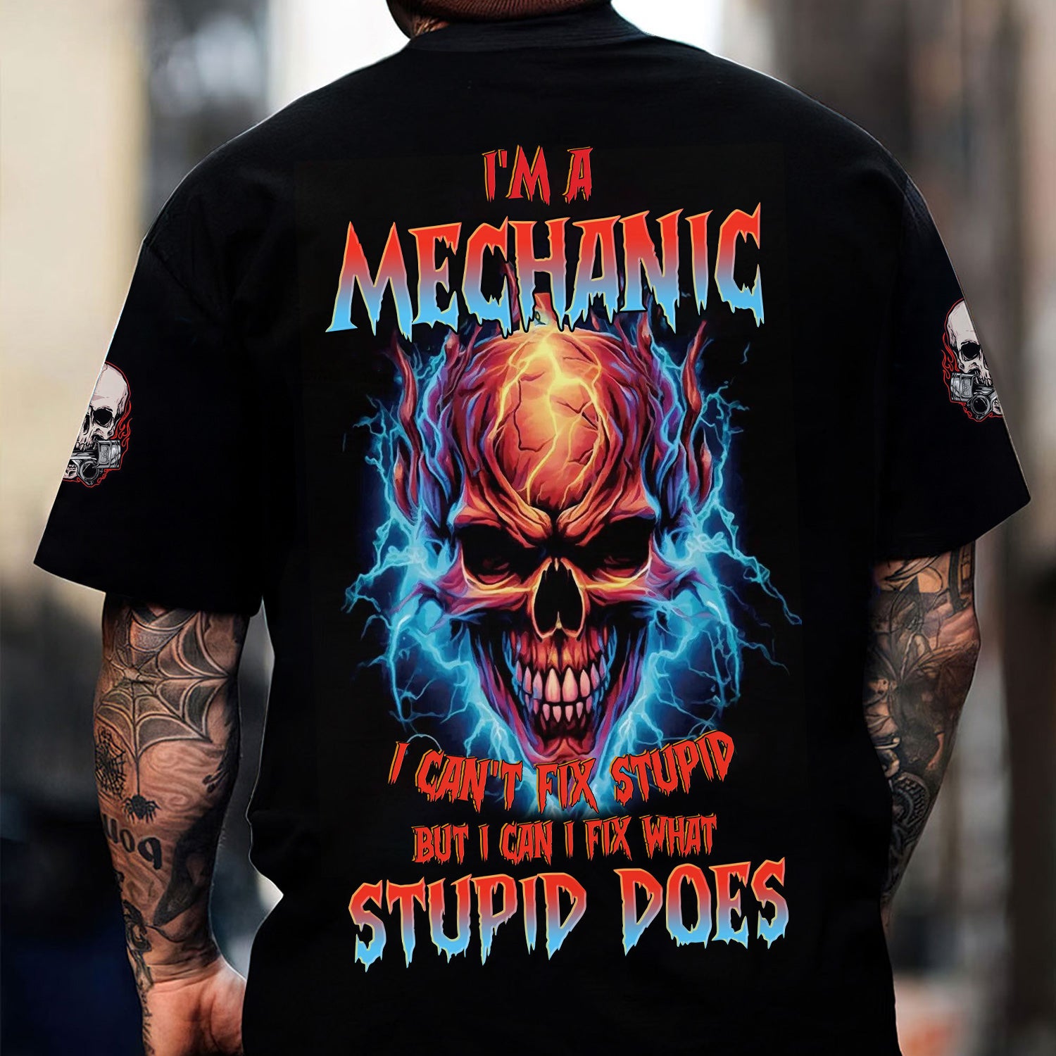 Custom Name Skull Mechanic Shirt I'm A Mechanic Printed Jacket Hoodie All Over Print