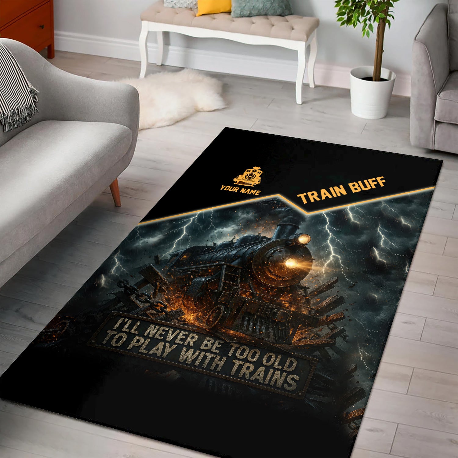 Railspirit Personalized Train Buff Area Rug I'll Never Too Old To Play With Trains Rug For Train Lovers