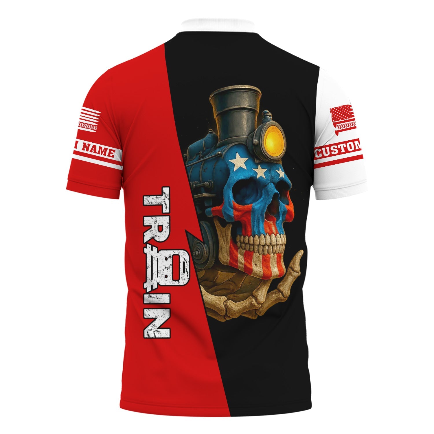 Railspirit Personalized Pennsylvania Railroad Polo Shirt Train Skull American Flag Shirt All Over Print