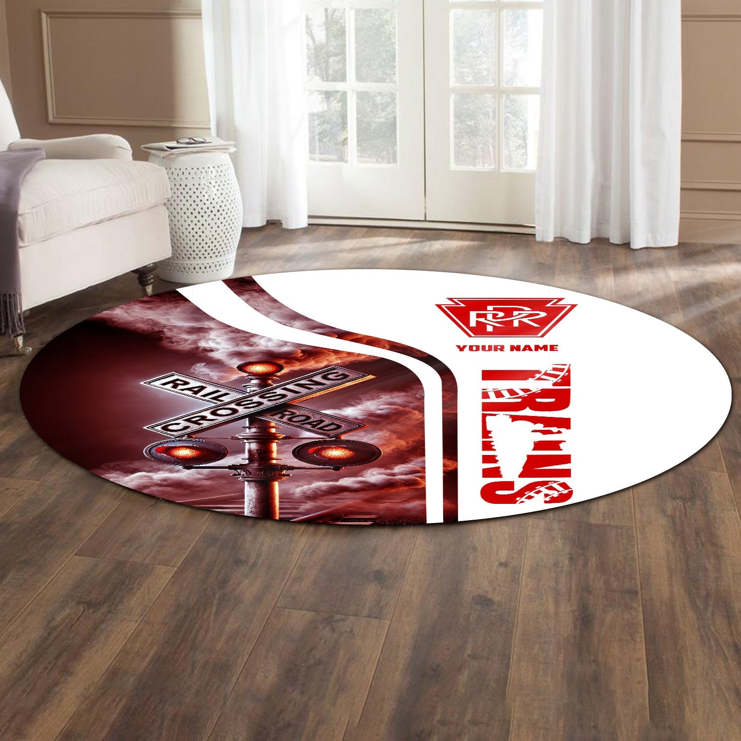 Railspirit Personalized Pennsylvania Railroad Round Mat Railroad Crossing Sign Mat All Over Print