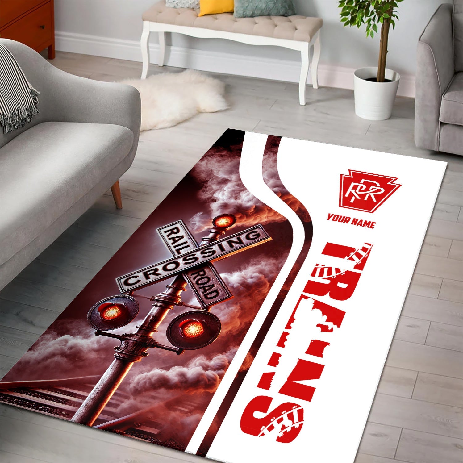 Railspirit Personalized Pennsylvania Railroad Area Rug Railroad Crossing Sign Rug All Over Print