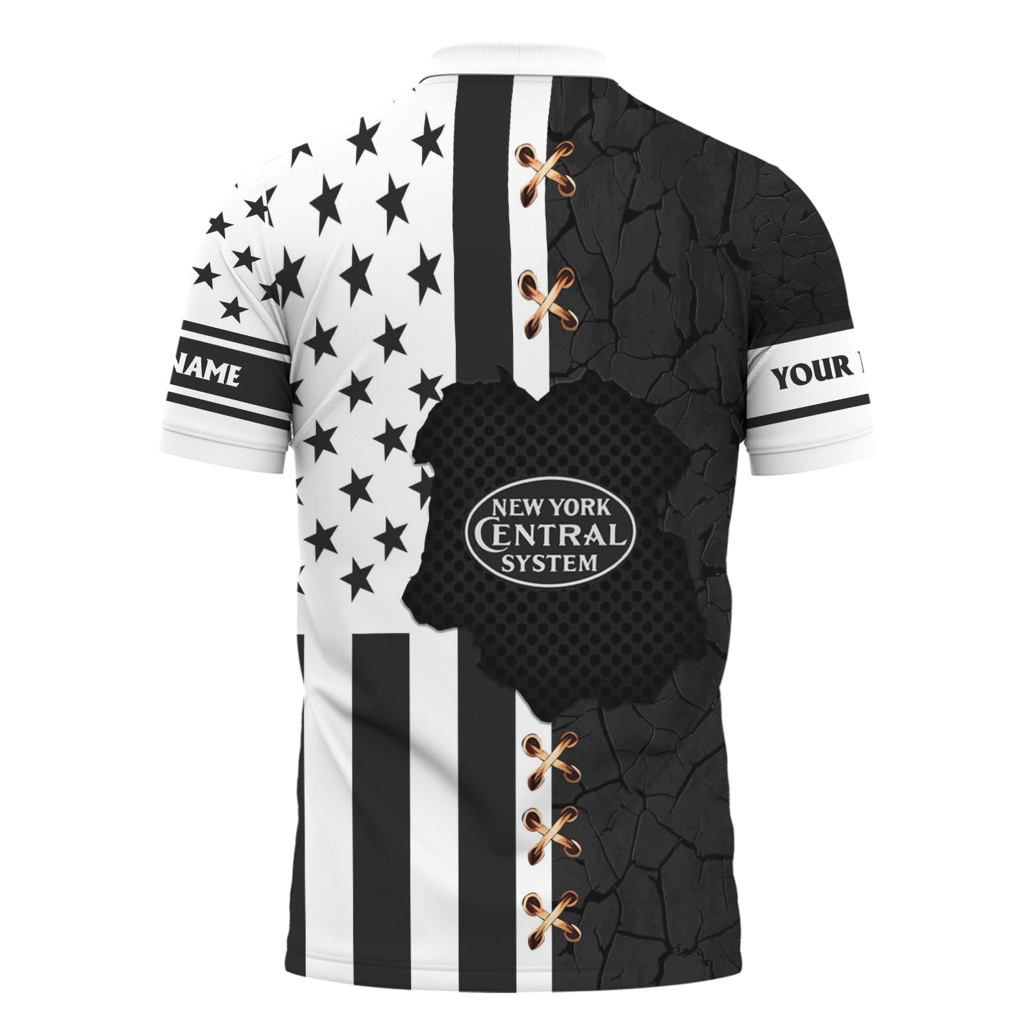 Railspirit Personalized New York Central Railroad Polo Shirt American Flag with Crack Effect Train Shirt