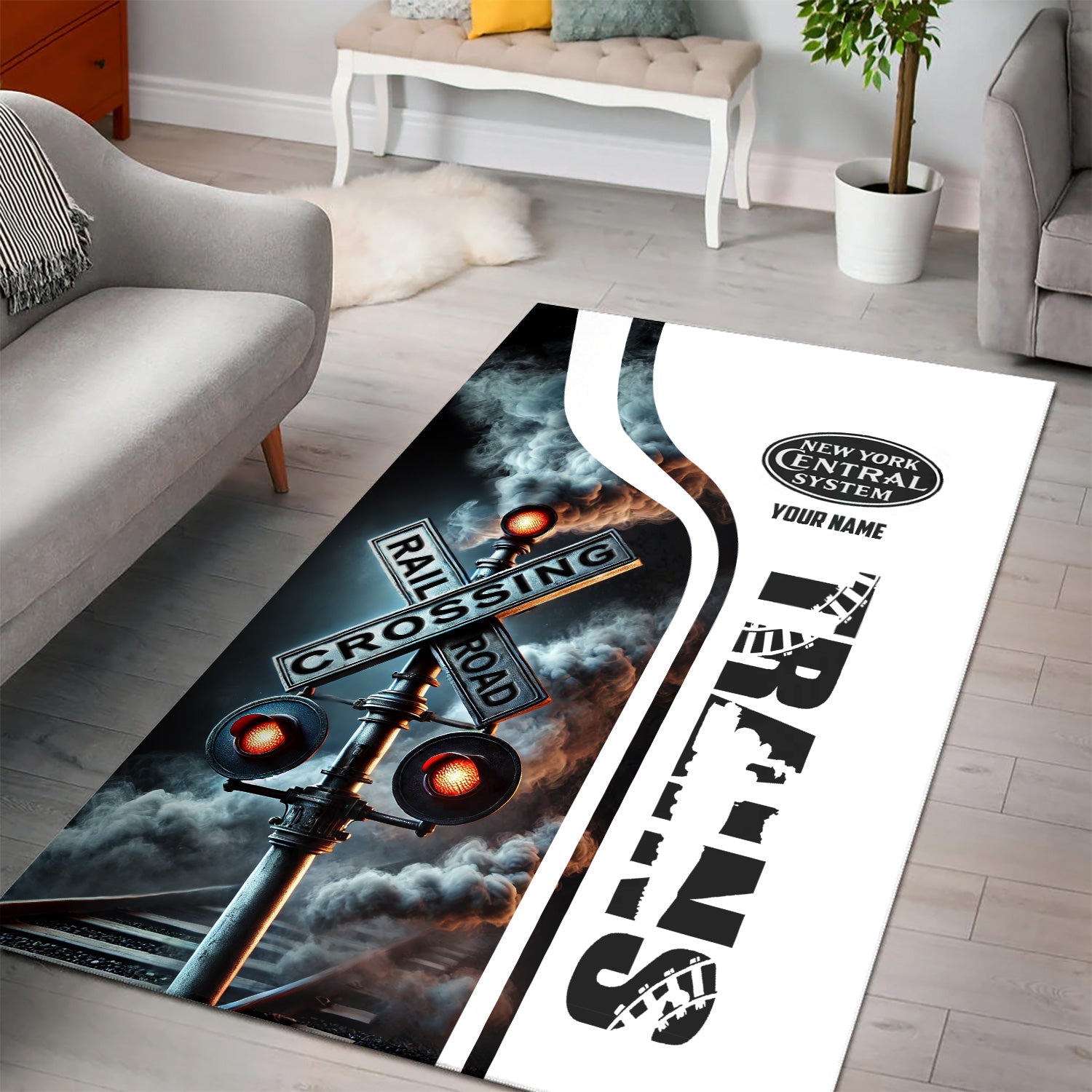 Railspirit Personalized New York Central Railroad Area Rug Railroad Crossing Sign Rug All Over Print