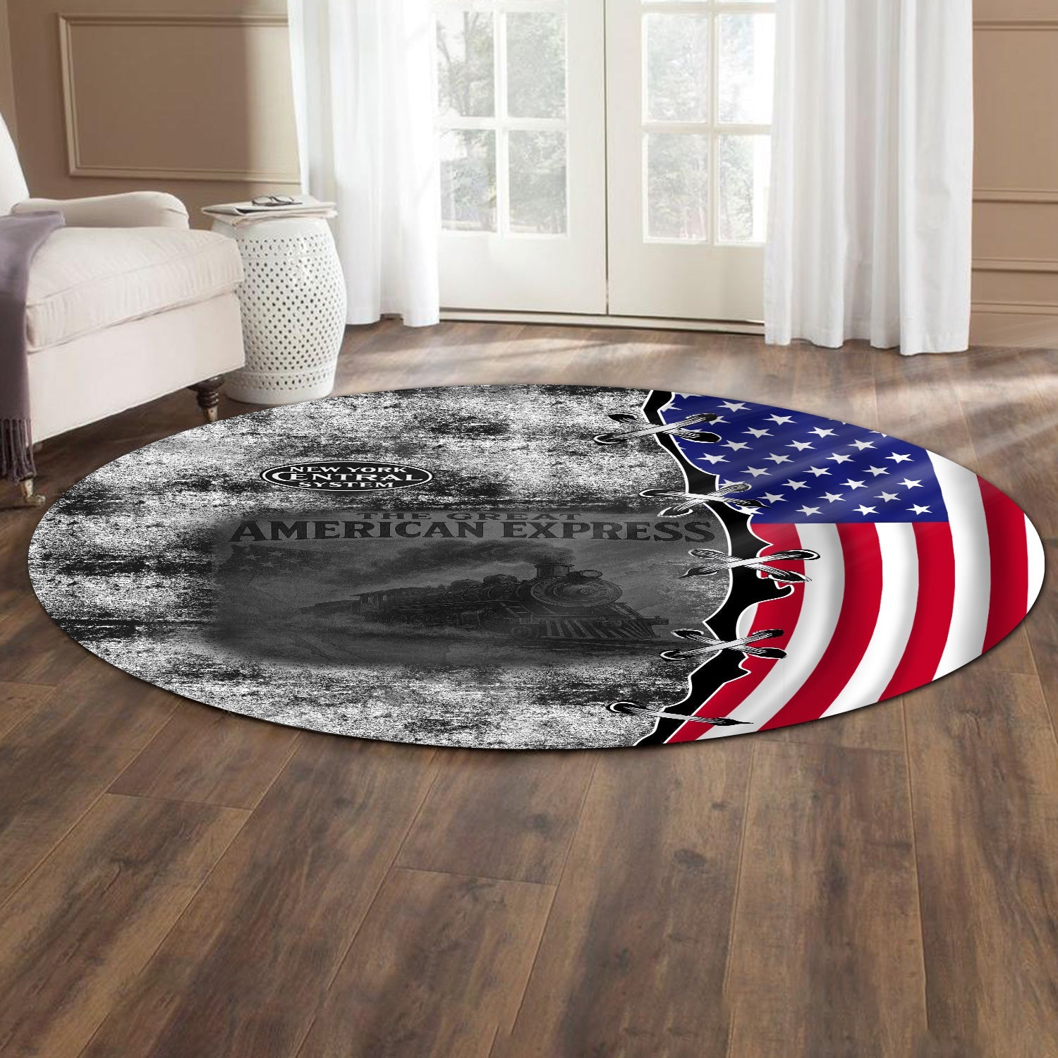 Railspirit New York Central Railroad Round Mat Retro American Express Train With USA Flag Round Mat