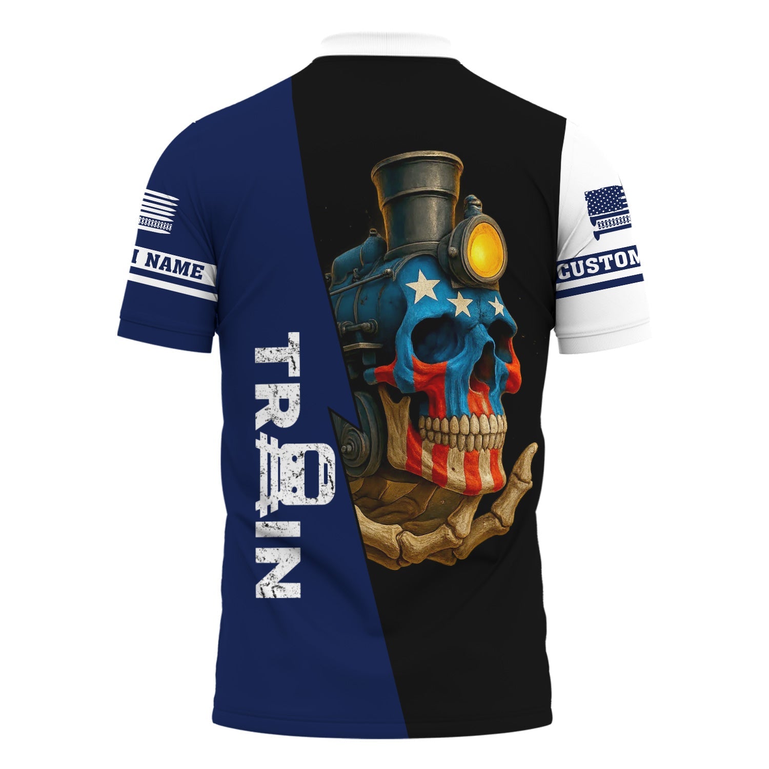 Railspirit Personalized Baltimore and Ohio Railroad Polo Shirt Train Skull American Flag B&O Shirt All Over Print