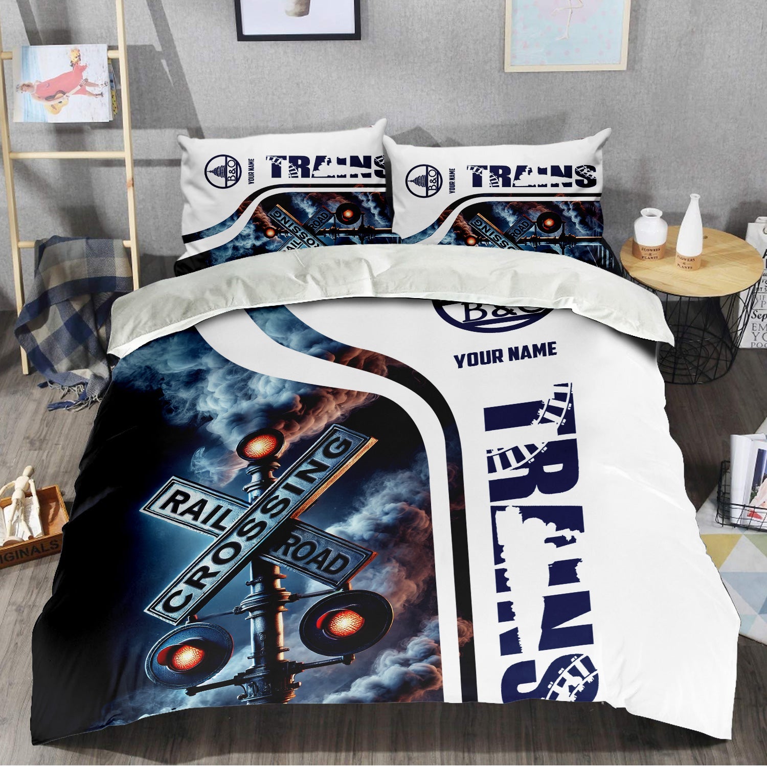 Railspirit Personalized Baltimore and Ohio Railroad Bedding Set Railroad Crossing Sign B&O Bedding Set All Over Print