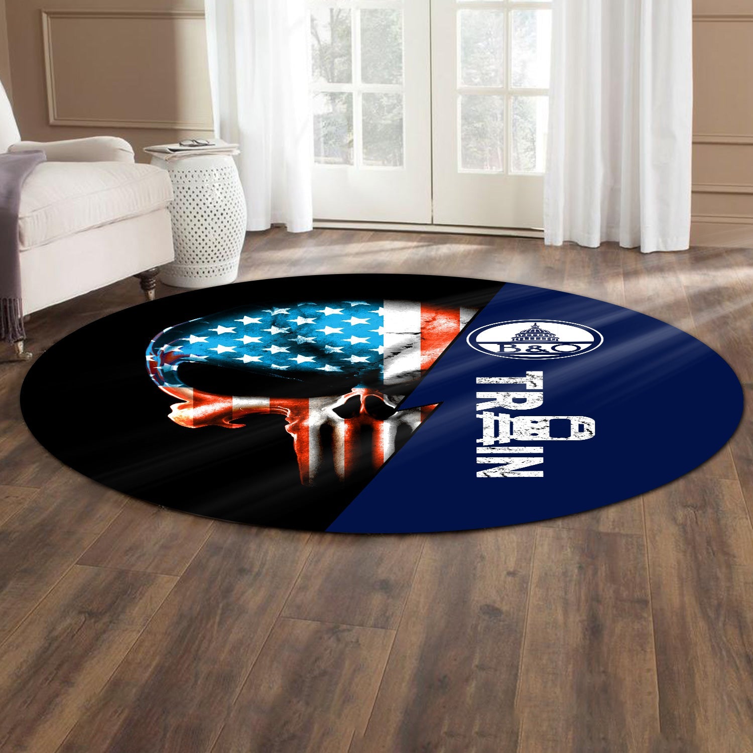 Railspirit Baltimore and Ohio Railroad Round Mat Train Skull American Flag Style B&O Mat All Over Print