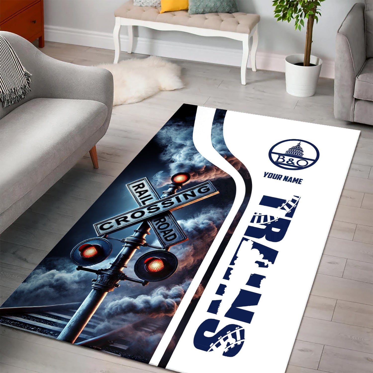 Railspirit Personalized Baltimore and Ohio Railroad Area Rug Railroad Crossing Sign B&O Rug All Over Print