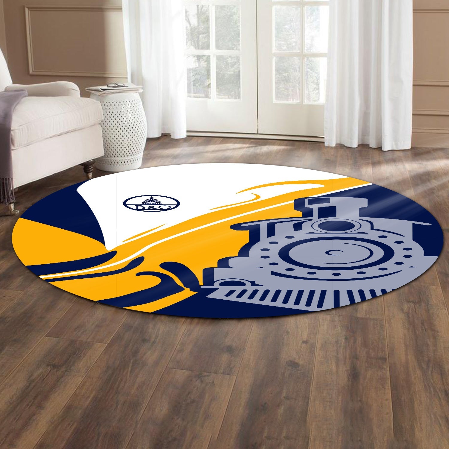 Railspirit Baltimore and Ohio Railroad Round Mat Flame-Inspired Style B&O Mat Gift Idea For Train Lovers